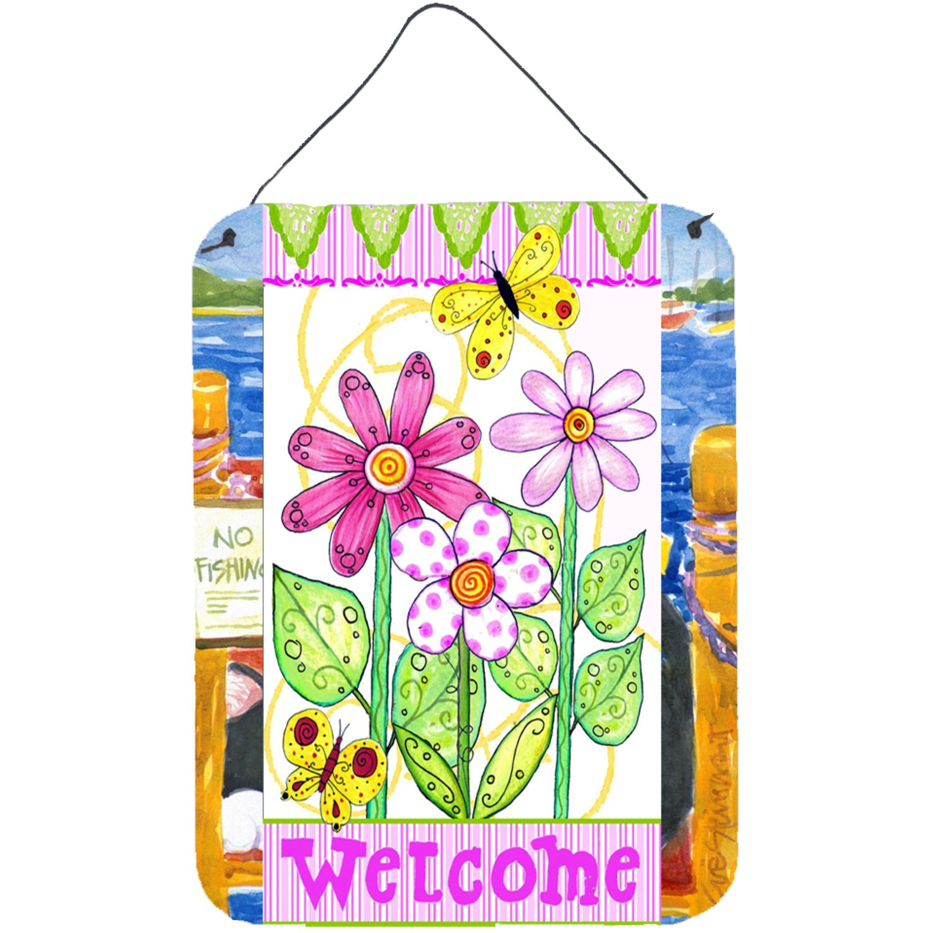 &quotCaroline's Treasures PJC1048DS1216 Flower Welcome Wall or Door Hanging Prints, 16 x 12"", Multicolor"