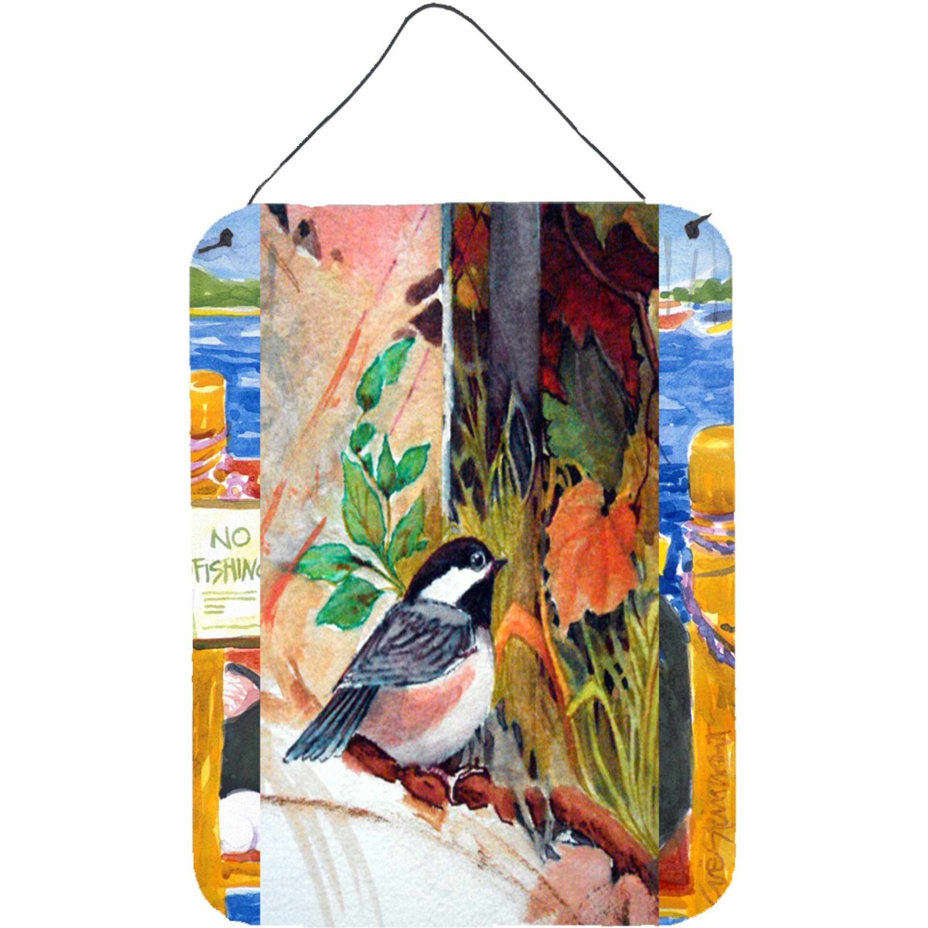&quotCaroline's Treasures PJC1059DS1216 Fence Sitter Chickadee Wall or Door Hanging Prints, 16 x 12"", Multicolor"