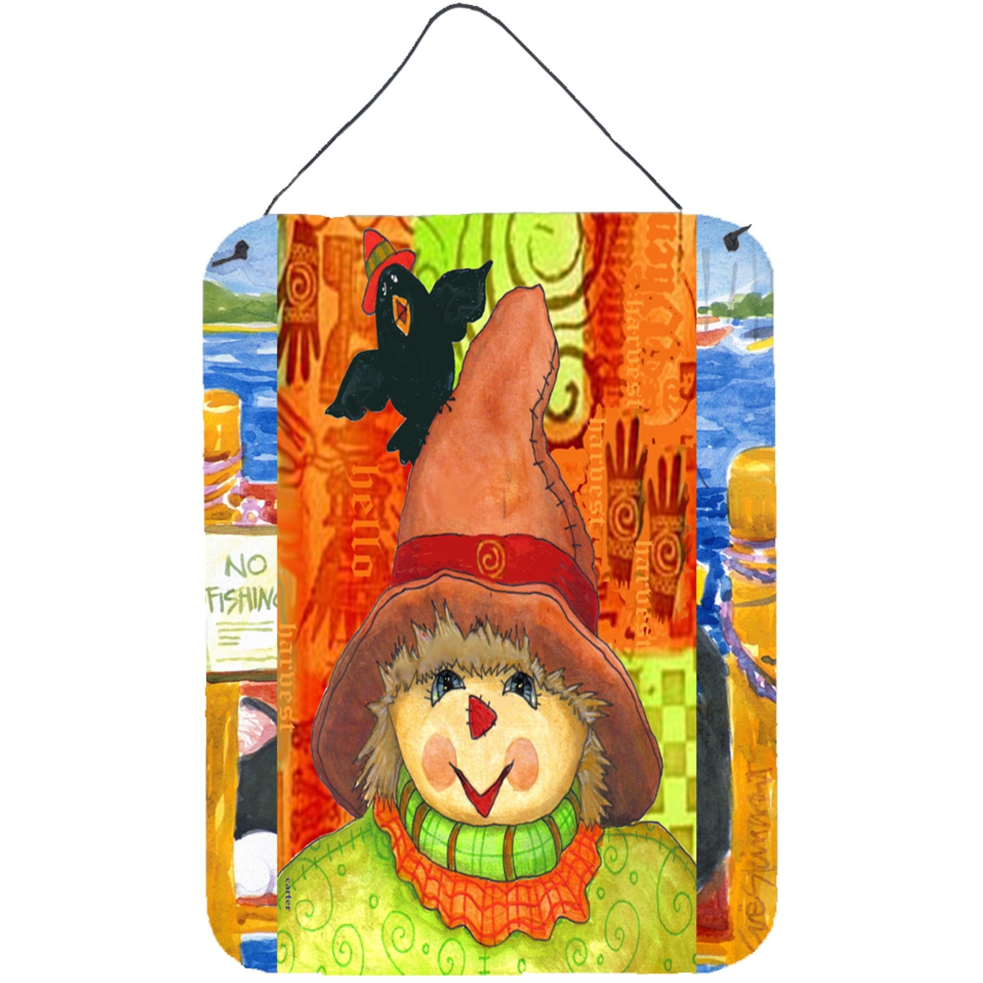 &quotCaroline's Treasures PJC1062DS1216 Harvey and the Scarecrow Fall Wall or Door Hanging Prints, 16 x 12"", Multicolor"
