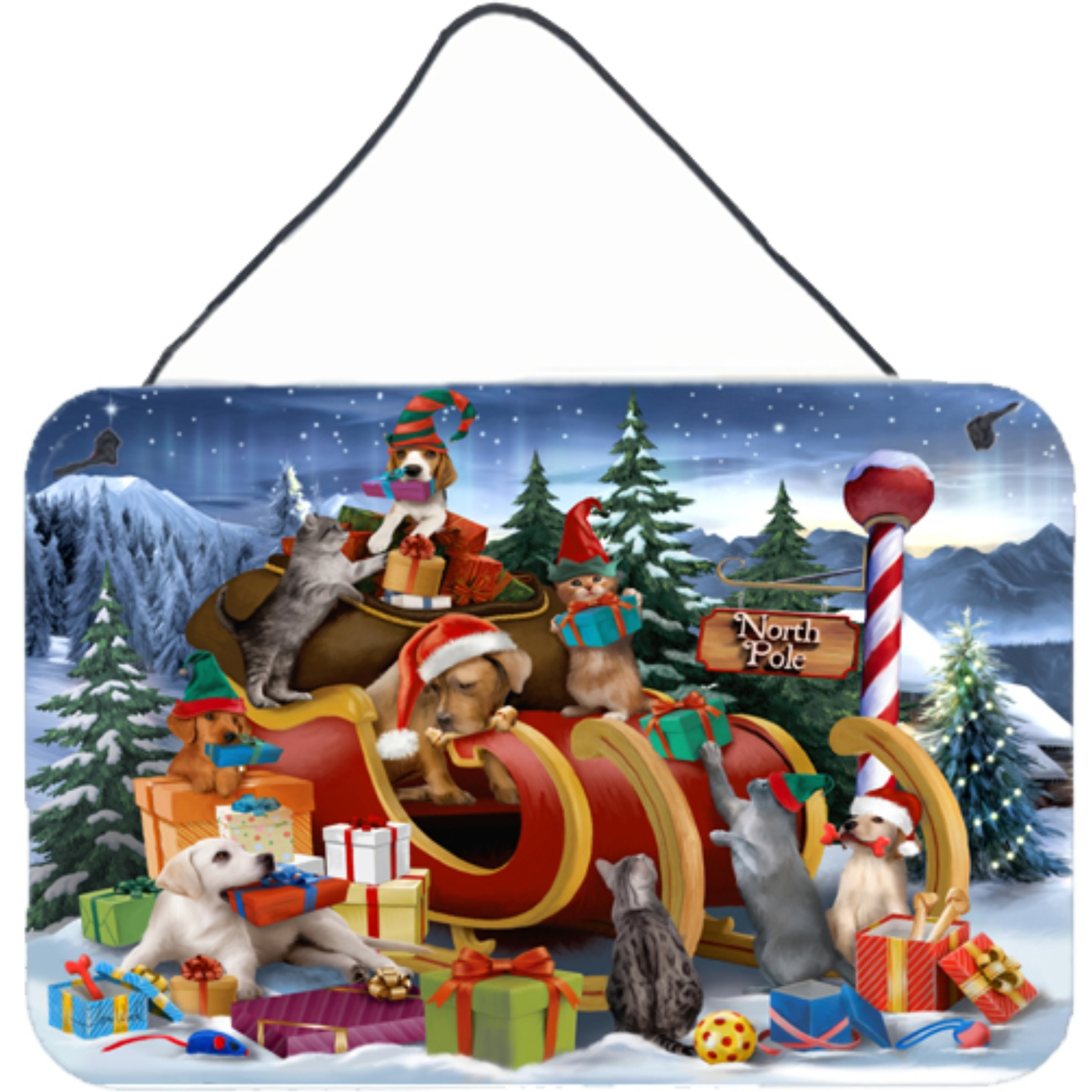 &quotCaroline's Treasures PTW2024DS812 Animals Opening Christmas Presents Wall or Door Hanging Prints, 8 x 12"", Multicolor"