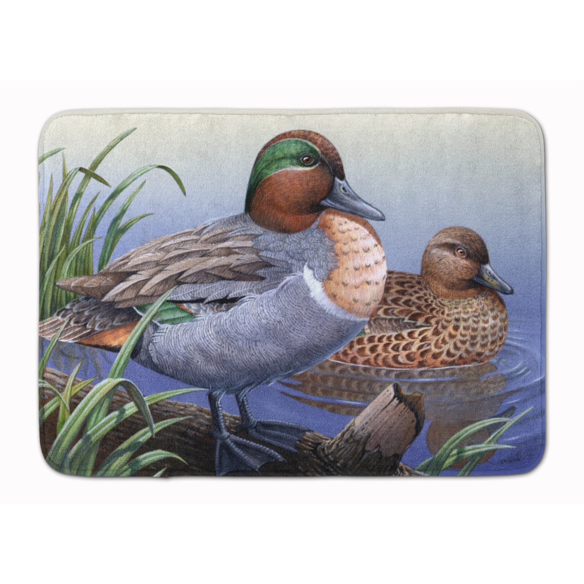 &quotCaroline's Treasures Green Teal Ducks in the Water Floor Mat, 19"" x 27"", Multicolor"