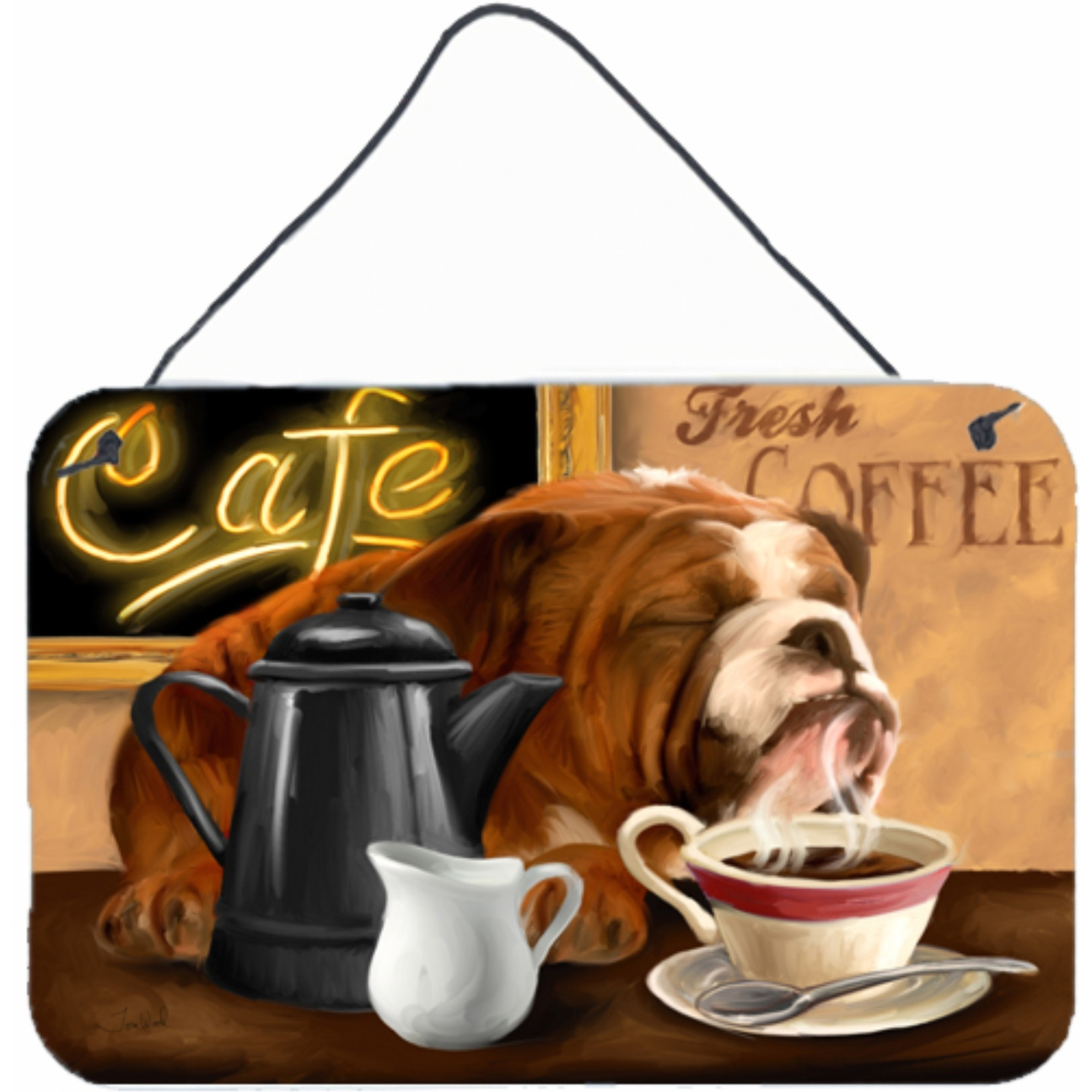 &quotCaroline's Treasures PTW2061DS812 English Bulldog Morning Coffee Wall or Door Hanging Prints, 8 x 12"", Multicolor"