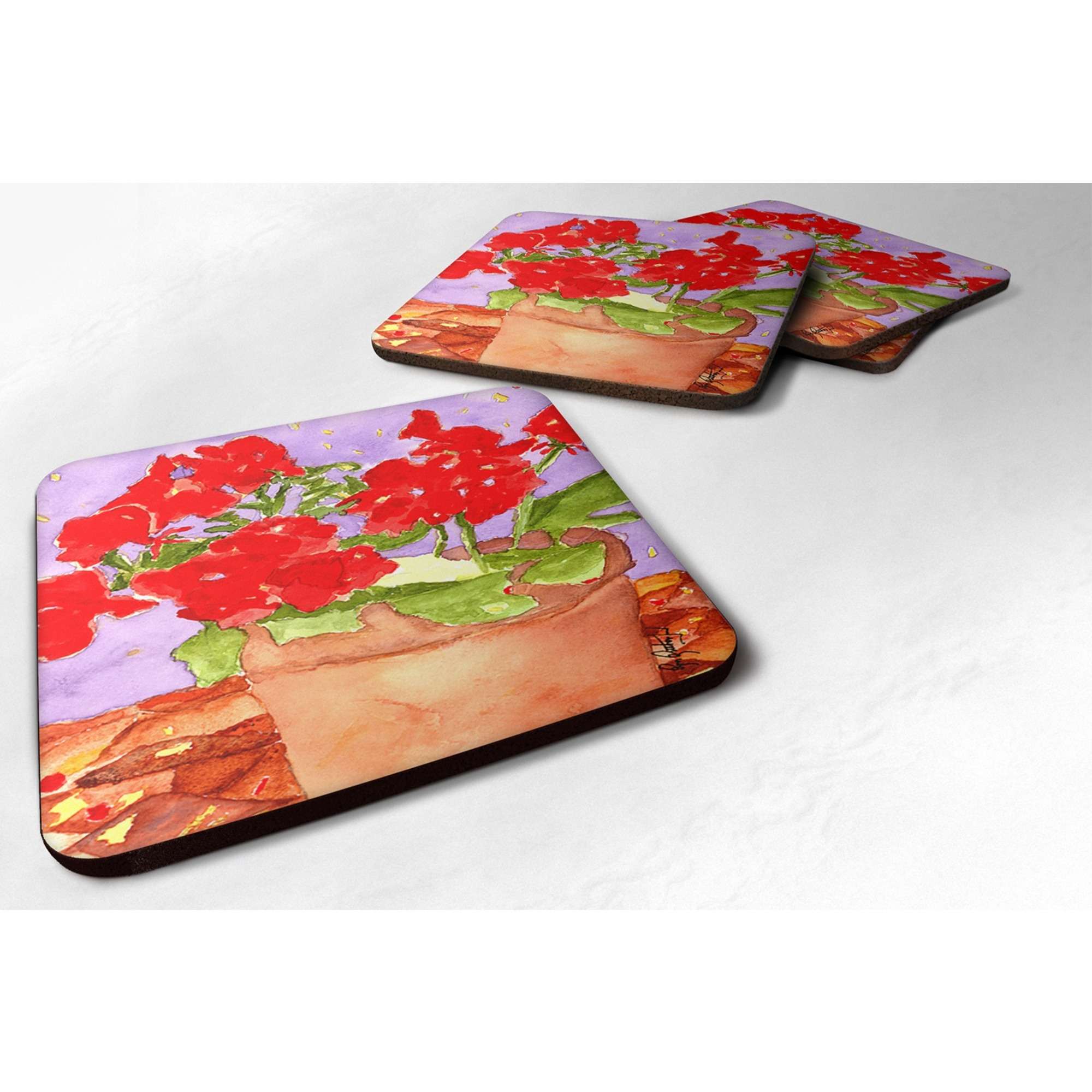 &quotCaroline's Treasures RDR2004FC Flower-Geranium Foam Coasters (Set of 4), 3.5"" H x 3.5"" W, Multicolor"