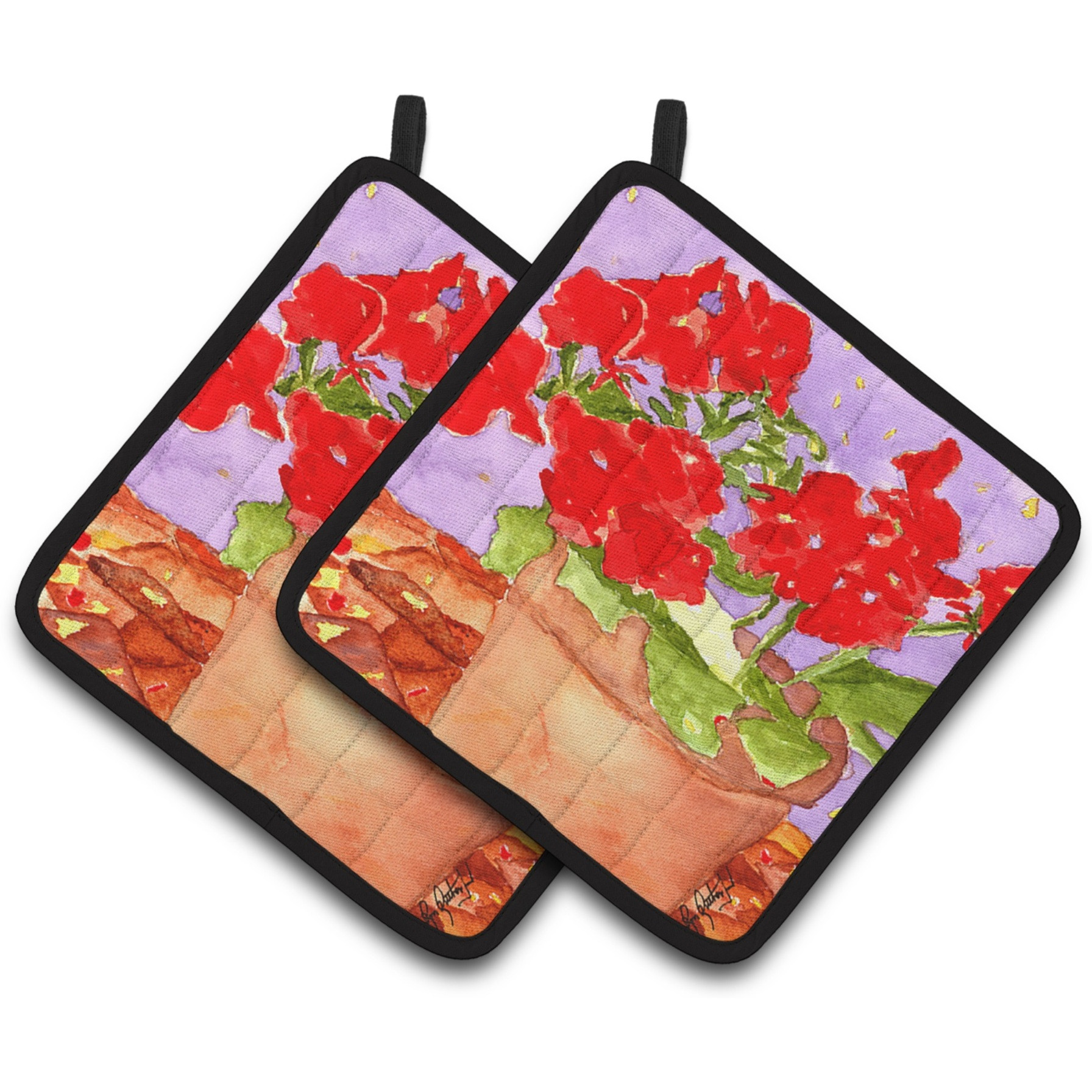 &quotCaroline's Treasures Flower - Geranium Pair of Pot Holders RDR2004PTHD, 7.5HX7.5W, Multicolor"
