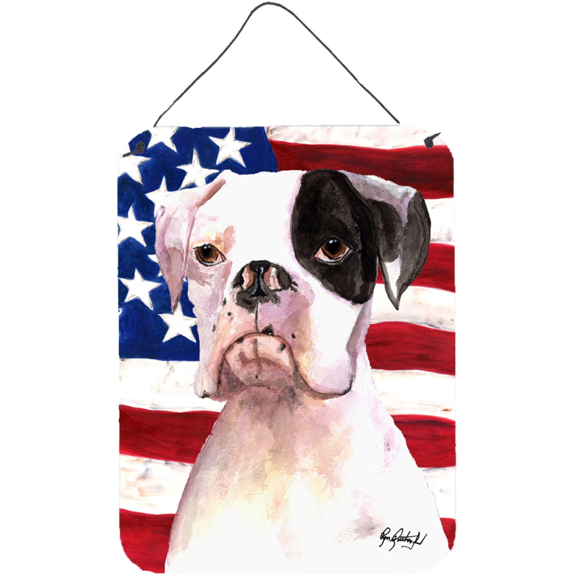 &quotCaroline's Treasures Cooper Usa American Flag Boxer Aluminium Metal Wall or Door Hanging Prints, 16"" x 12"""