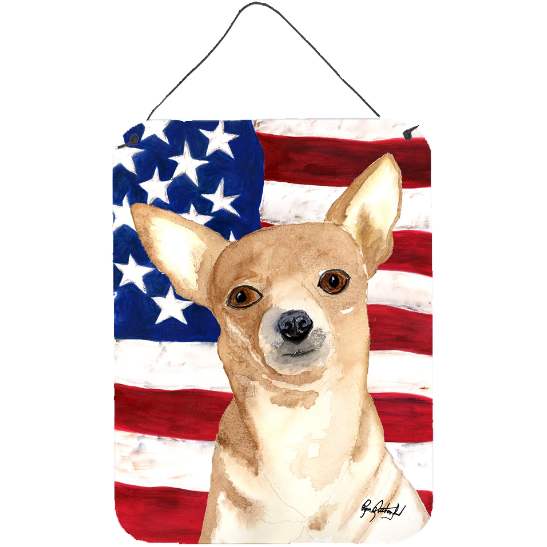 &quotCaroline's Treasures Usa American Flag Chihuahua Aluminium Metal Wall or Door Hanging Prints, 16"" x 12"""
