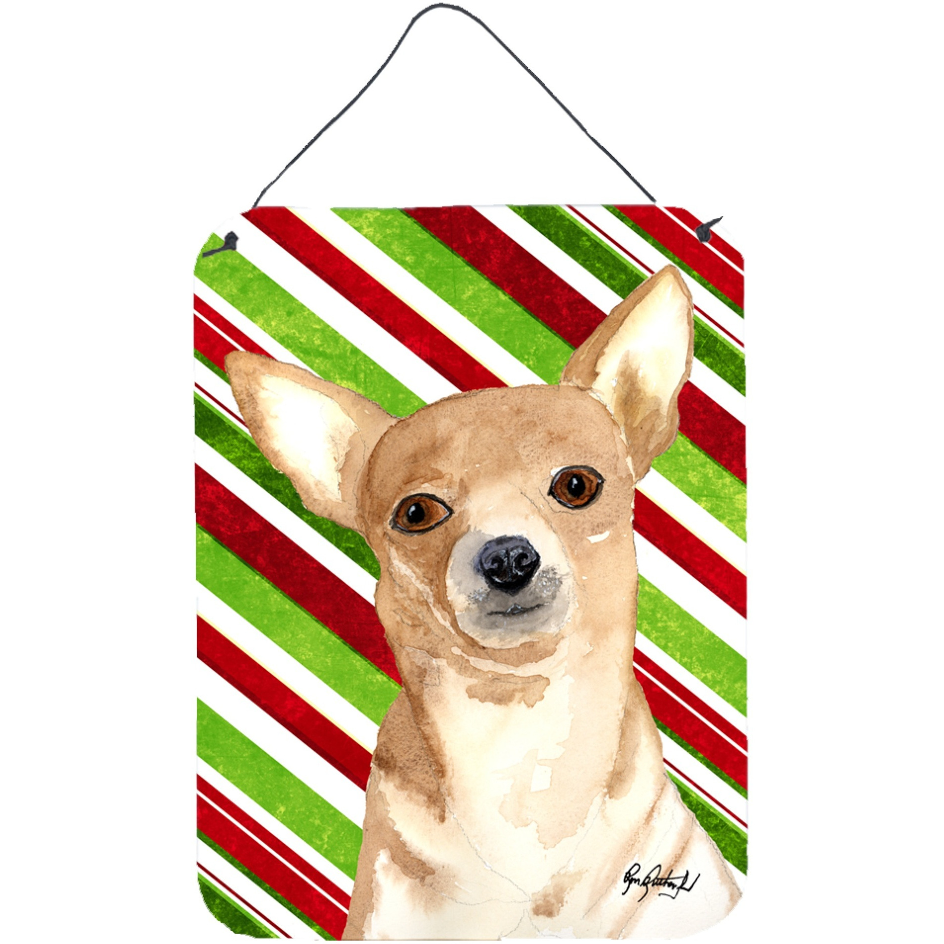 &quotCaroline's Treasures Candy Stripe Chihuahua Christmas Aluminium Metal Wall or Door Hanging Prints, 16"" x 12"""