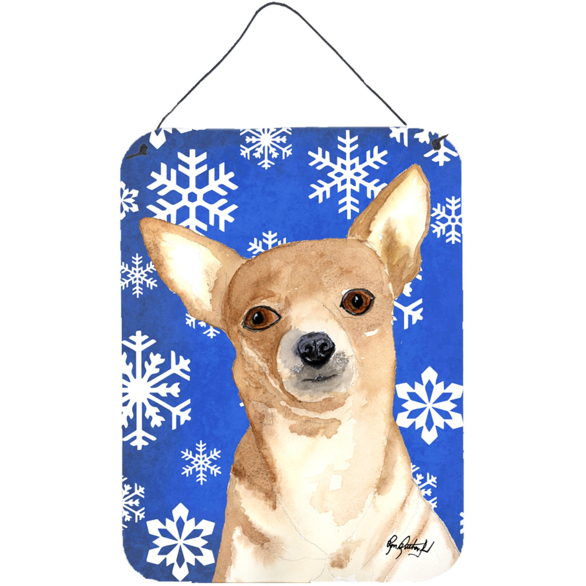 &quotCaroline's Treasures White Snowflake Chihuahua Christmas Aluminium Metal Wall or Door Hanging Prints, 16"" x 12"""