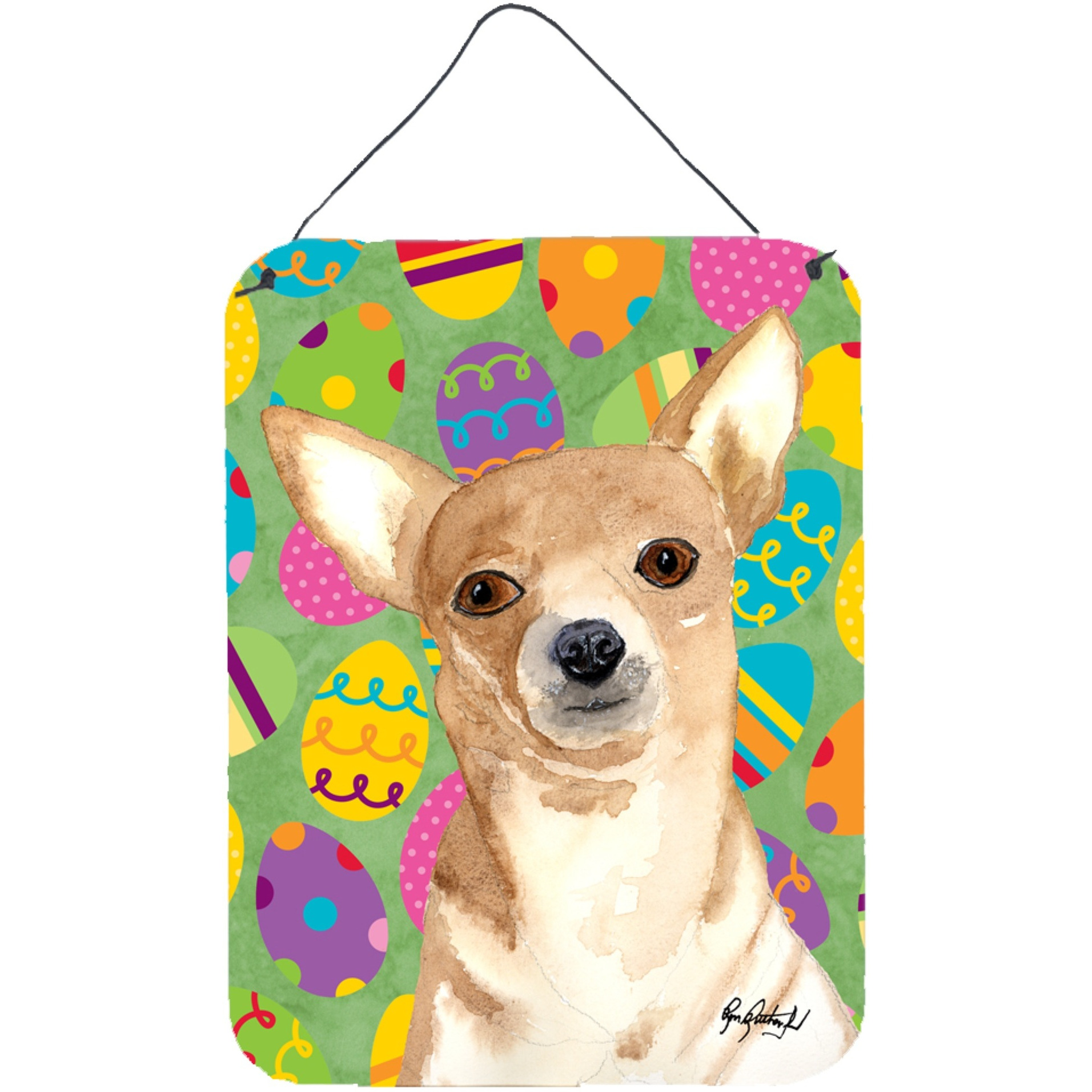 &quotCaroline's Treasures Eggravaganza Chihuahua Easter Aluminium Metal Wall or Door Hanging Prints, 16"" x 12"""