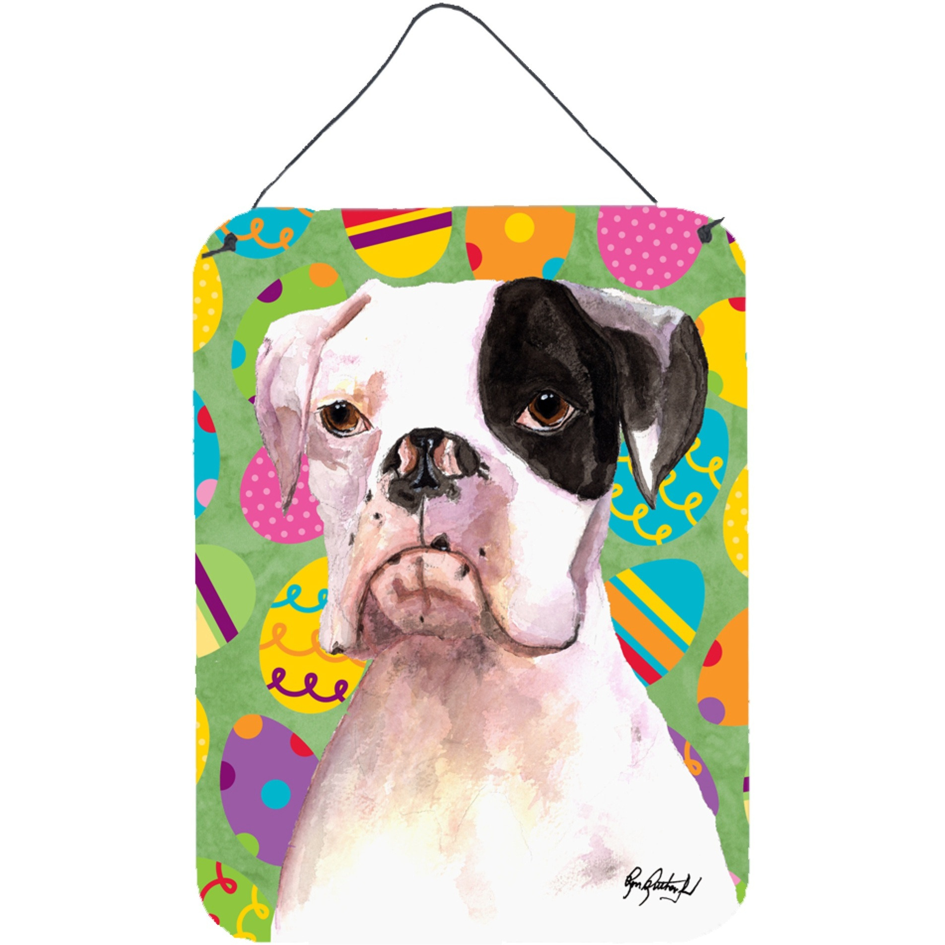 &quotCaroline's Treasures Cooper Eggravaganza Boxer Easter Aluminium Metal Wall or Door Hanging Prints, 16"" x 12"""