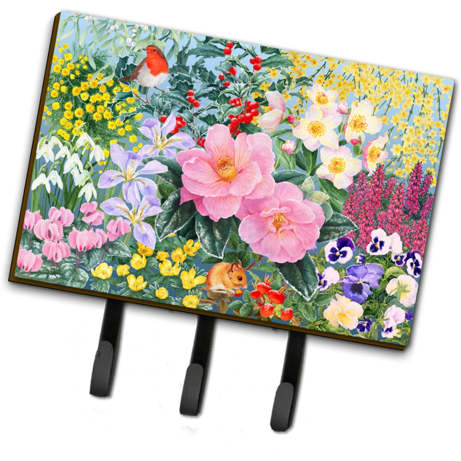 &quotCaroline's Treasures SASE0956TH68 Winter Floral by Anne Searle Leash or Key Holder, Large, Multicolor"
