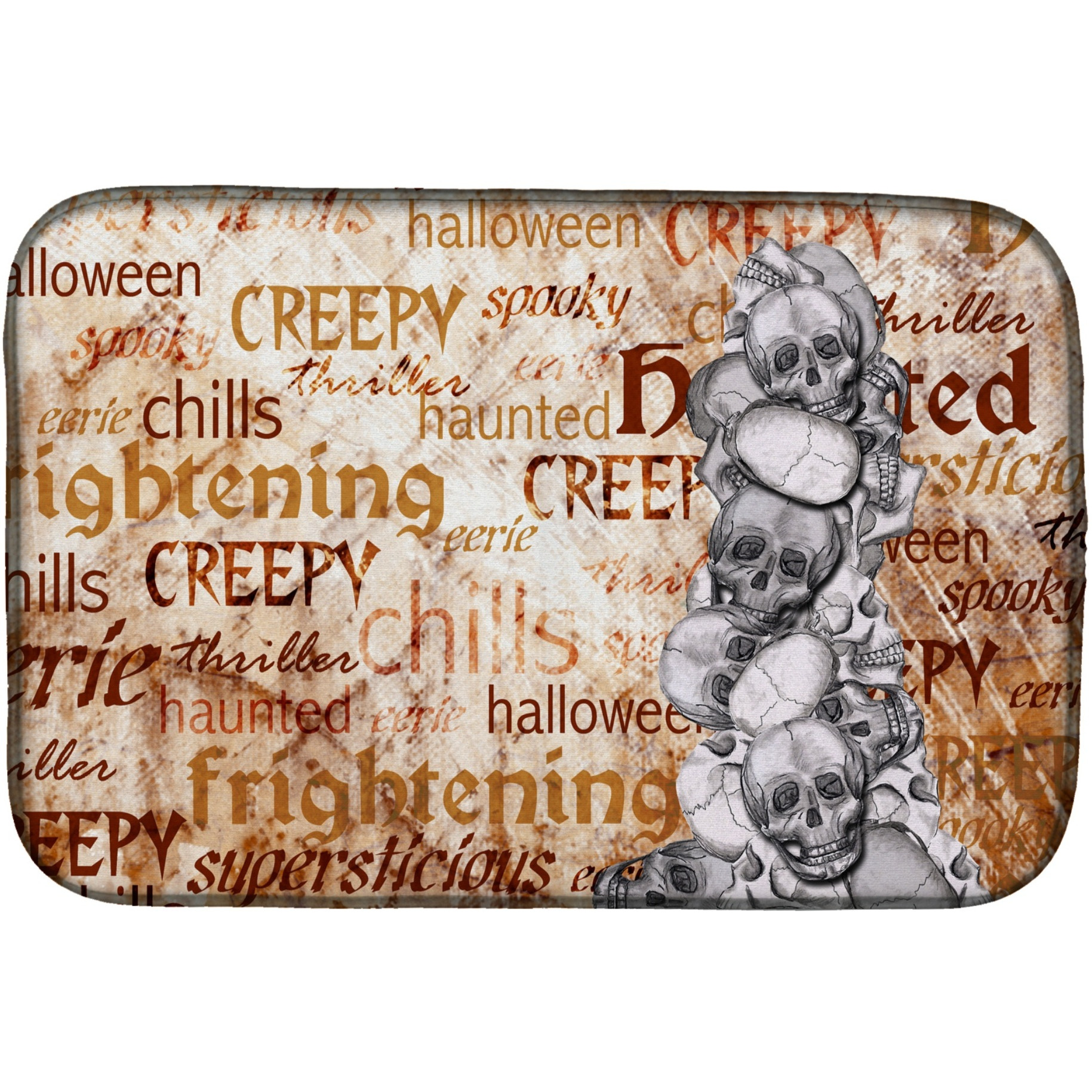 &quotCaroline's Treasures Creepy, Haunted And Frightful With Skulls Halloween Dish Drying Mat, 14"" x 21"""