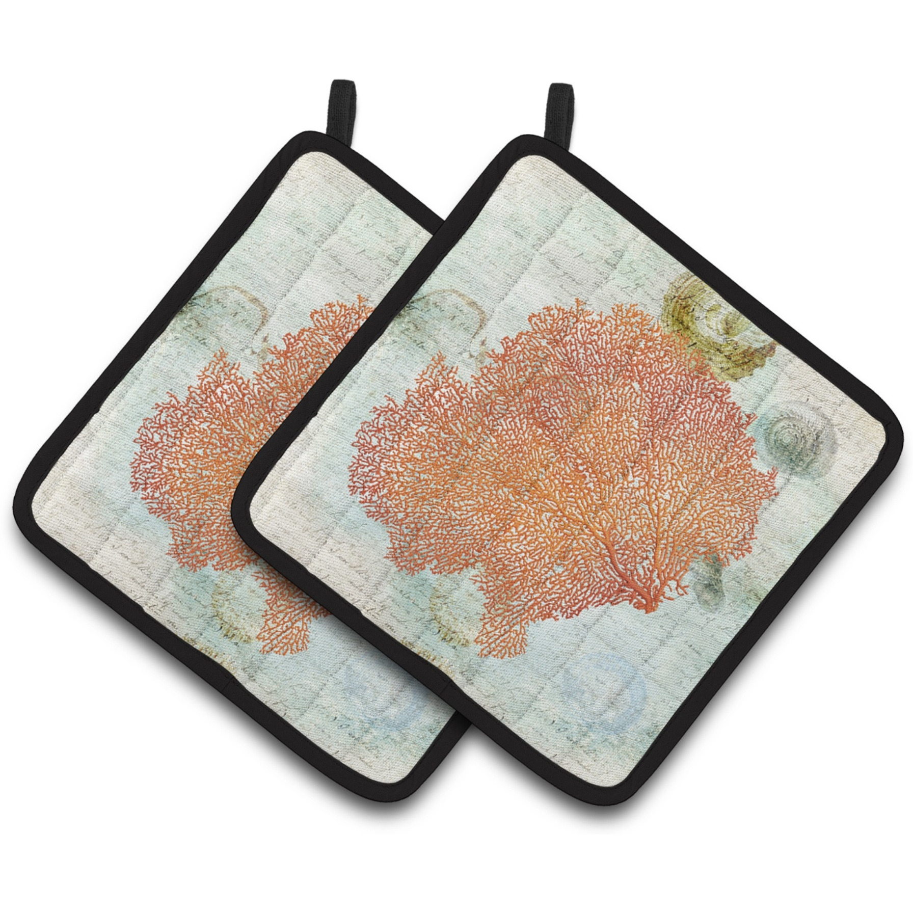 &quotCaroline's Treasures Coral Pink Pair of Pot Holders SB3023PTHD, 7.5HX7.5W, Multicolor"
