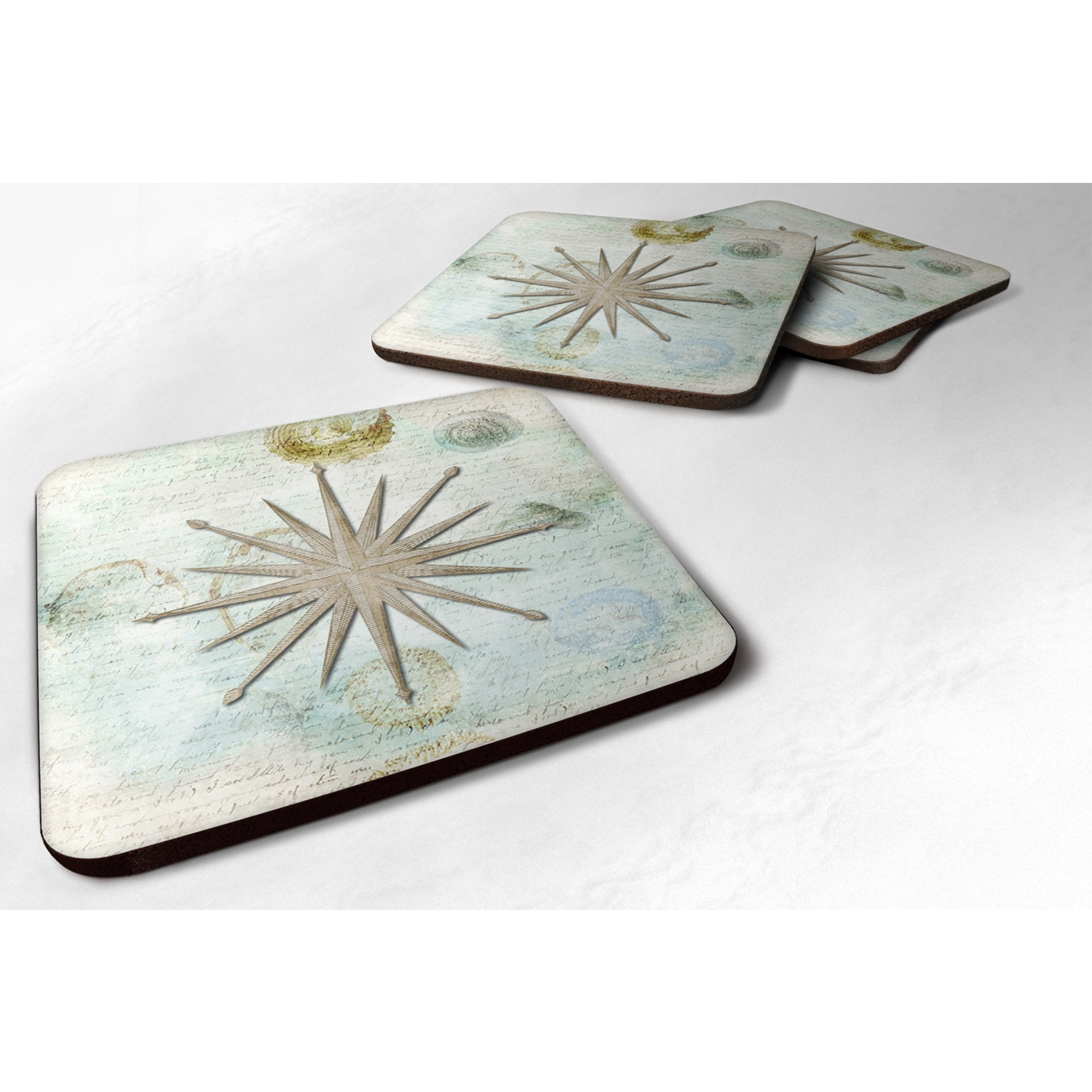 &quotCaroline's Treasures SB3024FC Shells Navagation Star Foam Coasters (Set of 4), 3.5"" H x 3.5"" W, Multicolor"