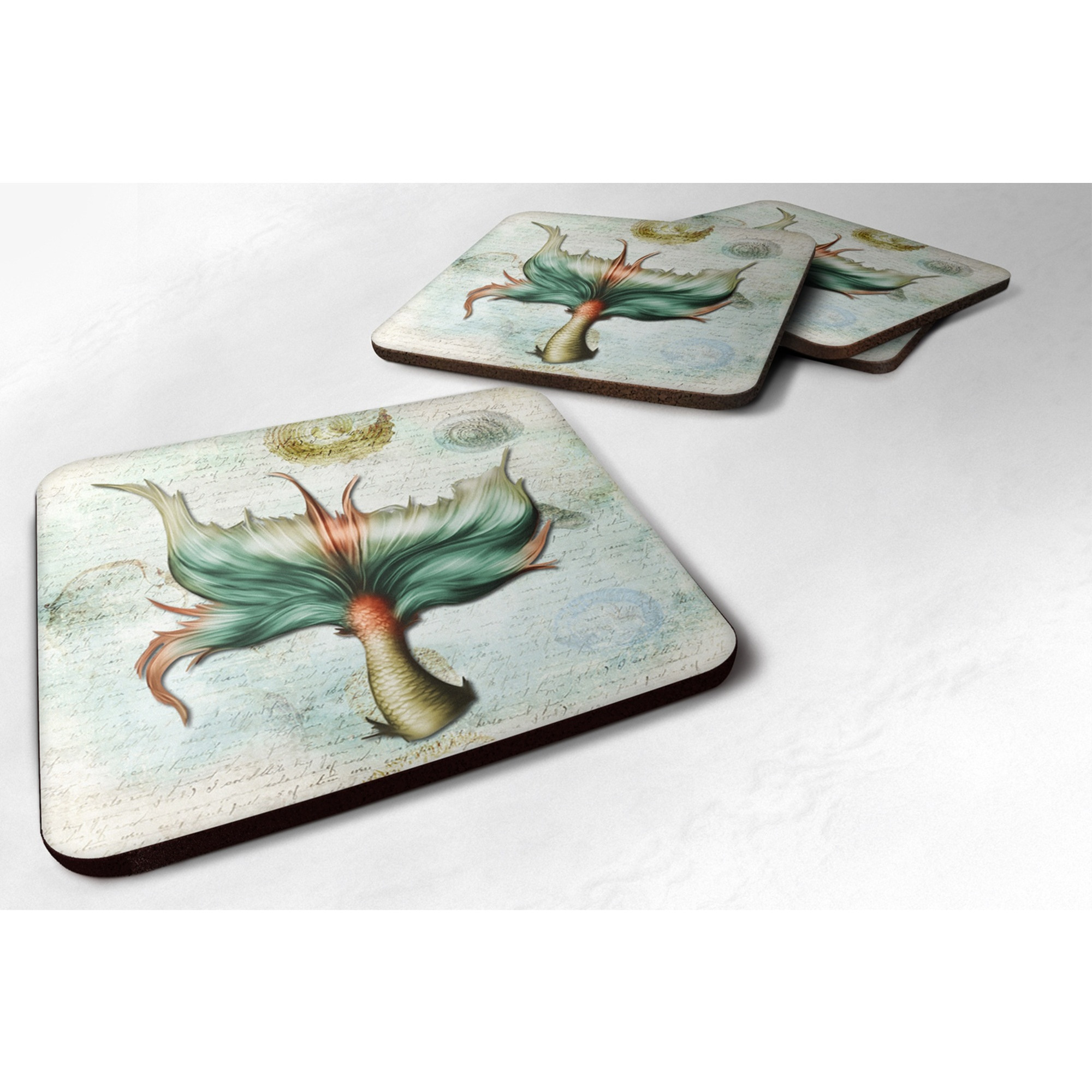 &quotCaroline's Treasures SB3039FC Mermaids and Mermen Mermaid Tail Foam Coasters (Set of 4), 3.5"" H x 3.5"" W, Multicolor"