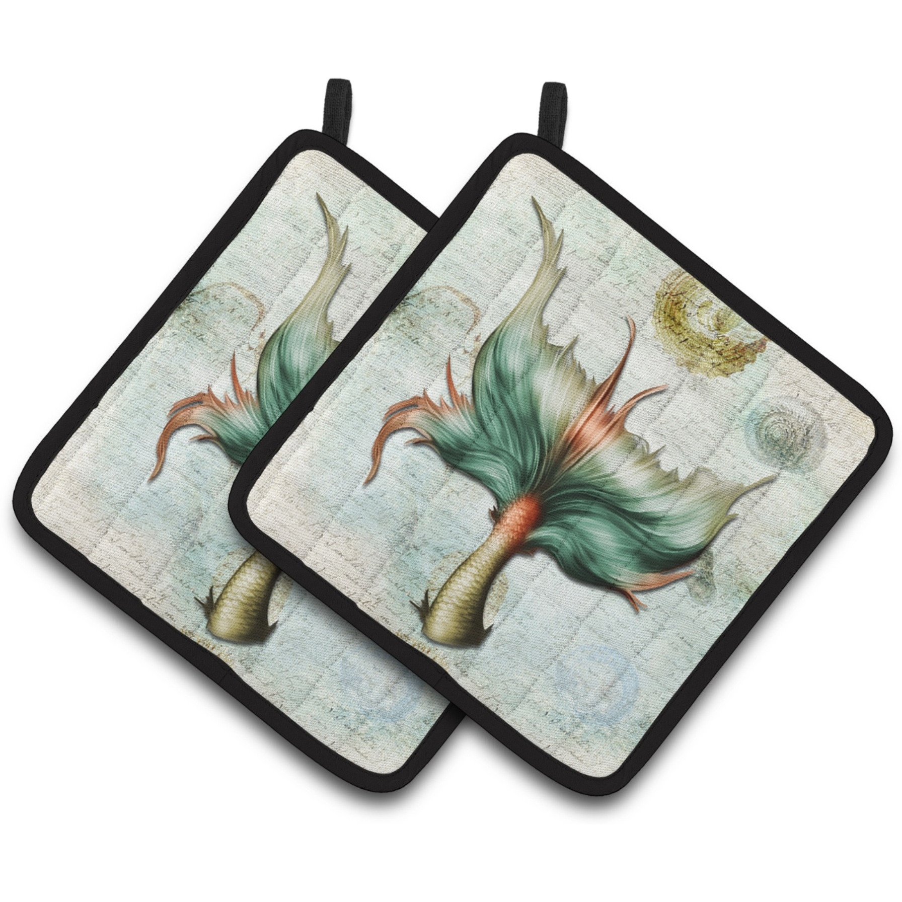 &quotCaroline's Treasures Mermaids & Mermen Mermaid Tail Pair of Pot Holders SB3039PTHD, 7.5HX7.5W, Multicolor"