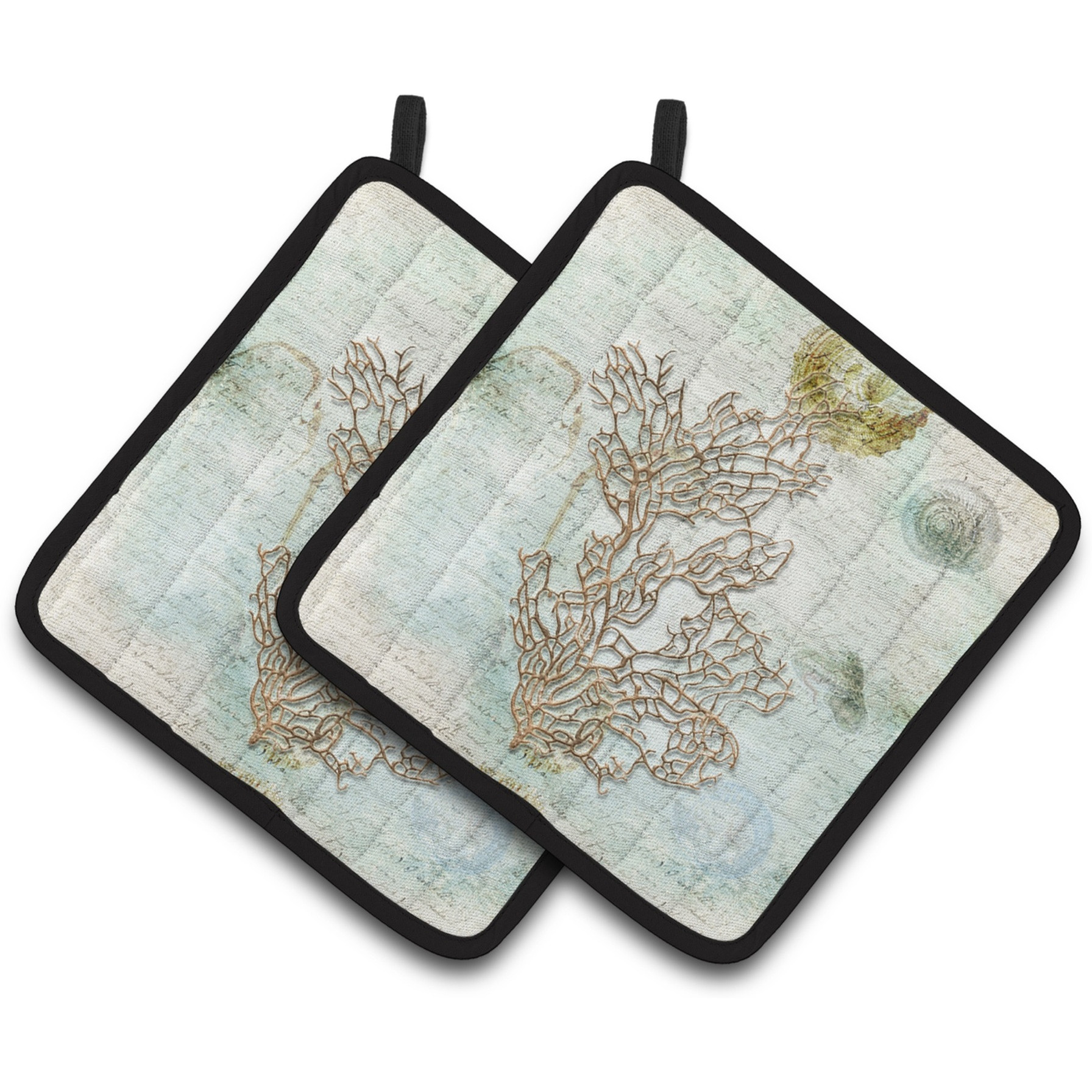 &quotCaroline's Treasures Coral Pair of Pot Holders SB3040PTHD, 7.5HX7.5W, Multicolor"