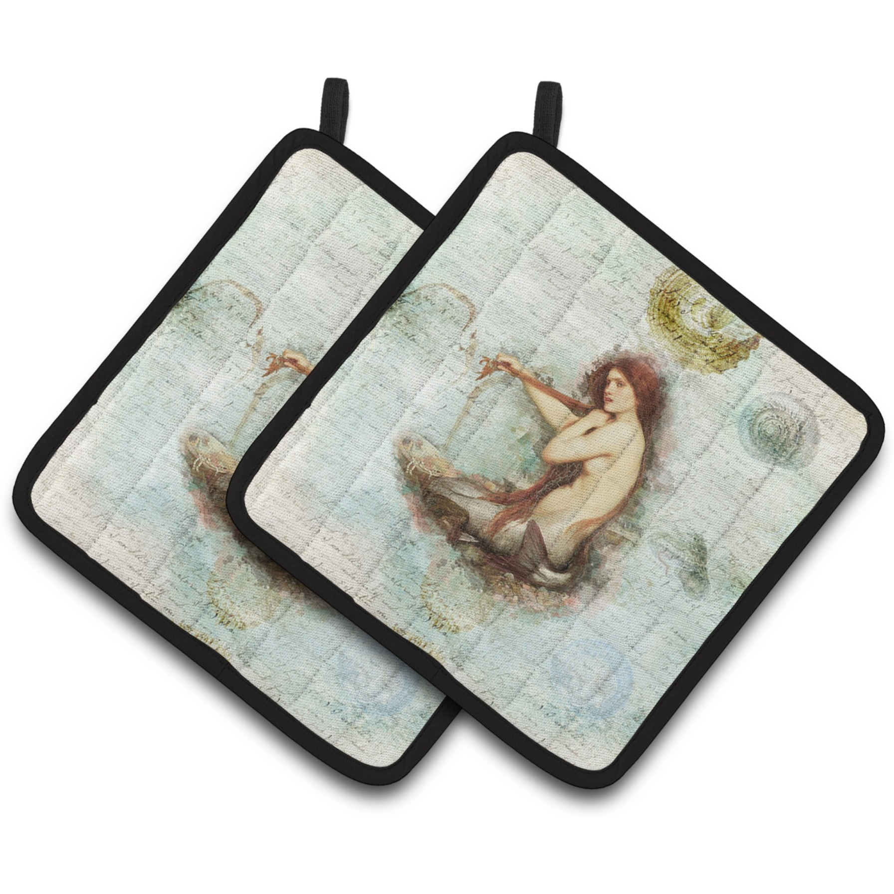 &quotCaroline's Treasures Mermaids & Mermen Pair of Pot Holders SB3047PTHD, 7.5HX7.5W, Multicolor"