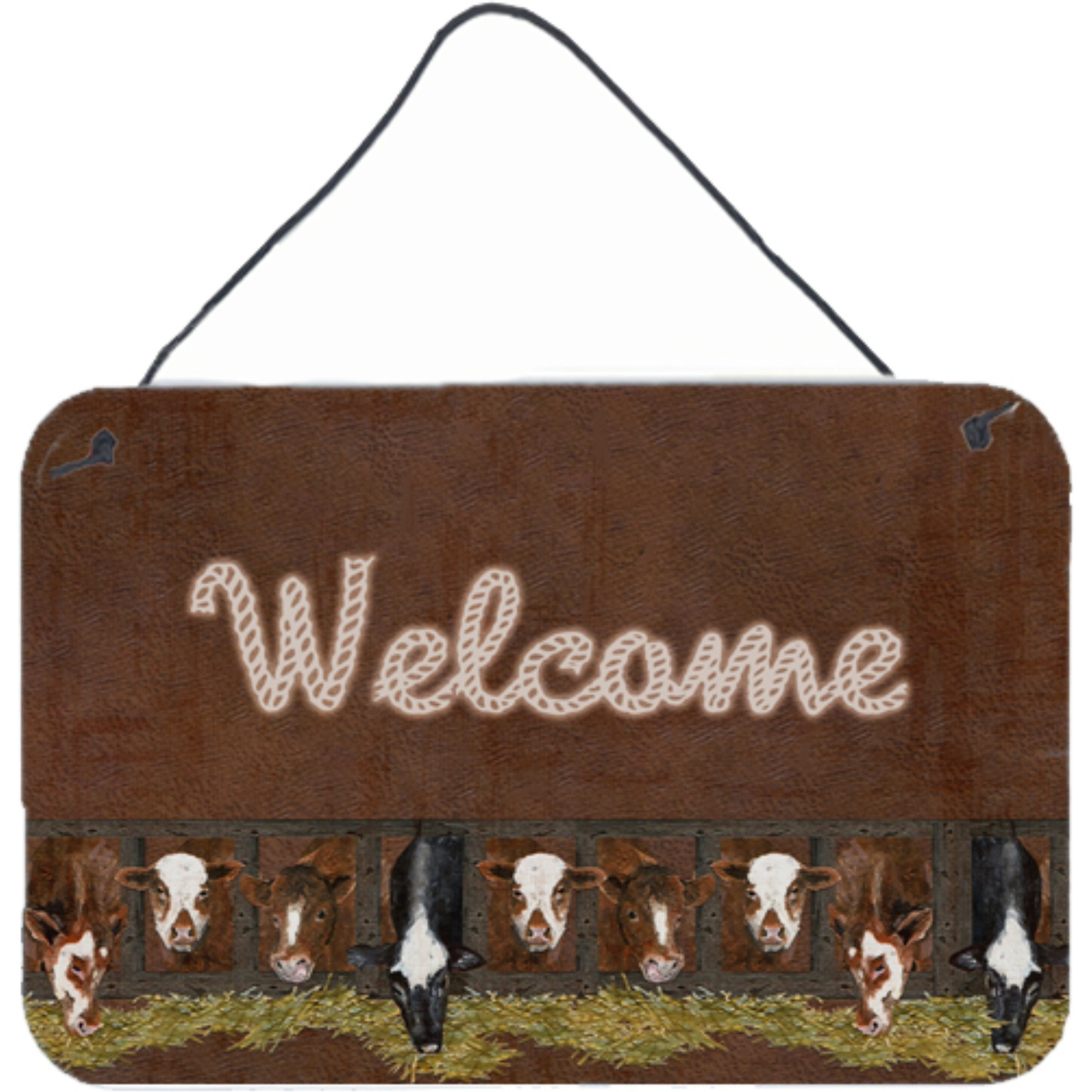 &quotCaroline's Treasures Welcome Mat with Cows Aluminum Metal Wall or Door Hanging Prints, 8 x 12"""