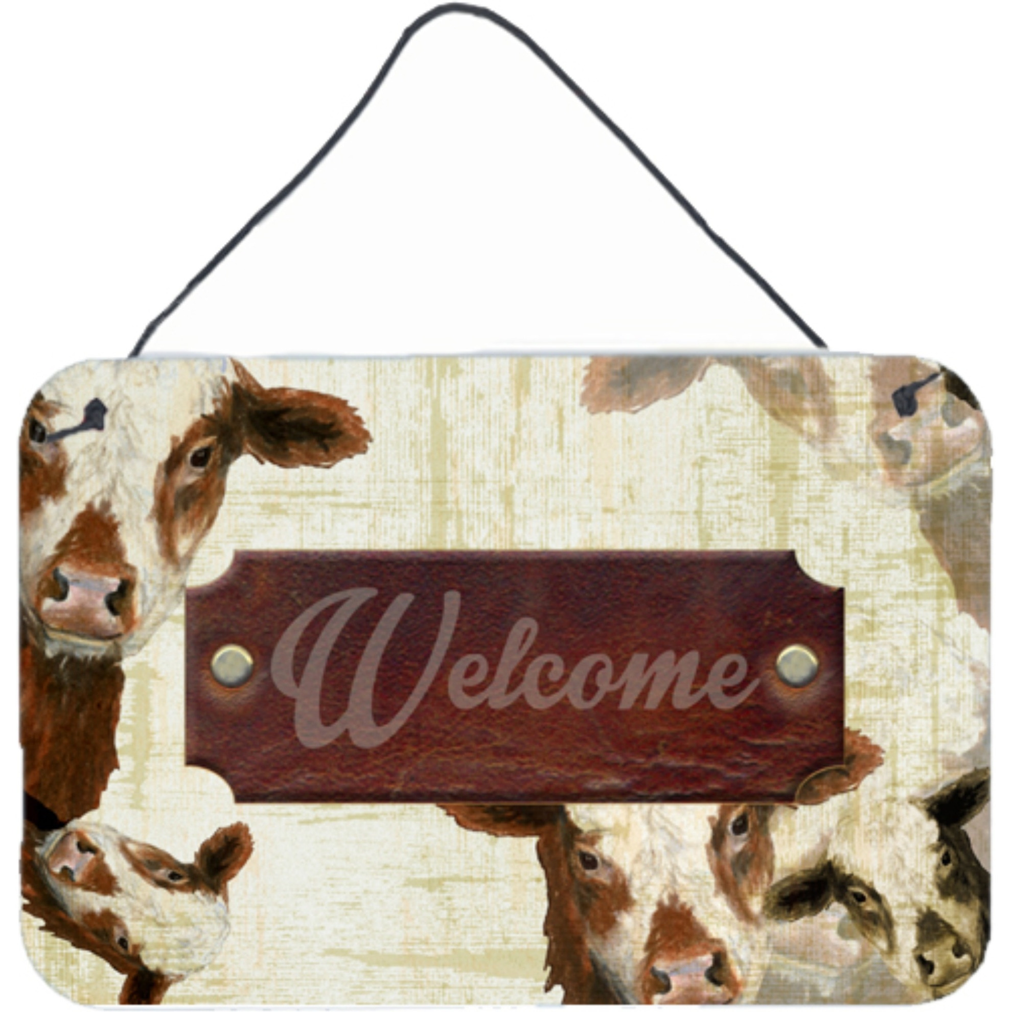&quotCaroline's Treasures Welcome Cow Aluminum Metal Wall or Door Hanging Prints, 8 x 12"""