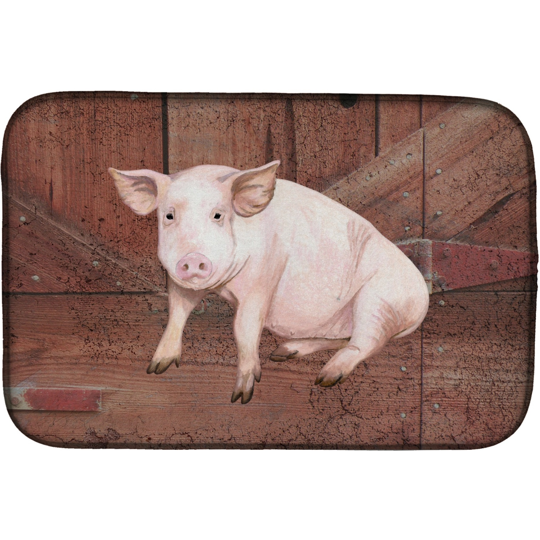 &quotCaroline's Treasures Pig At The Barn Door Dish Drying Mat, 14"" x 21"", Multicolor"