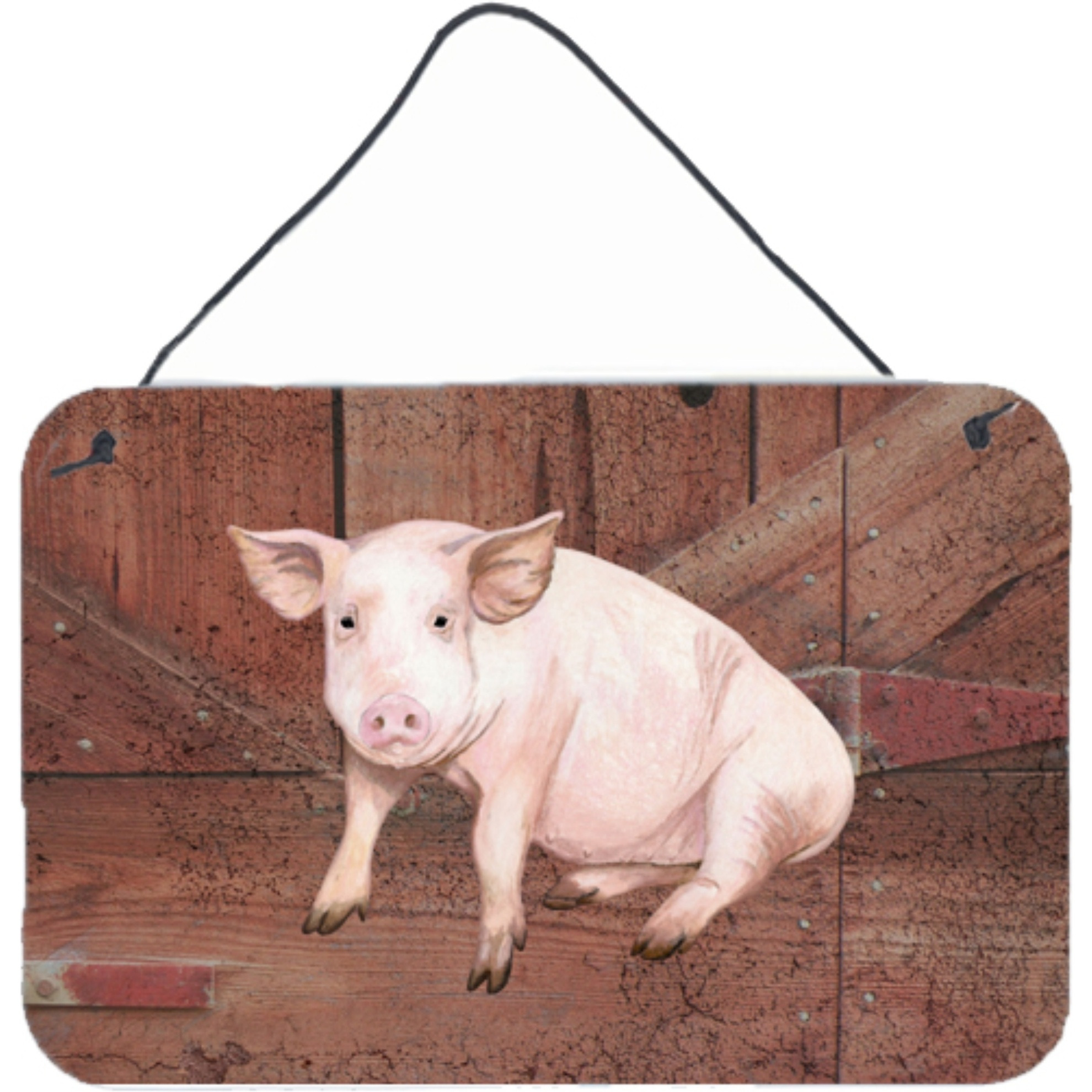 &quotCaroline's Treasures Pig at the Barn Door Aluminum Metal Wall or Door Hanging Prints, 8 x 12"""