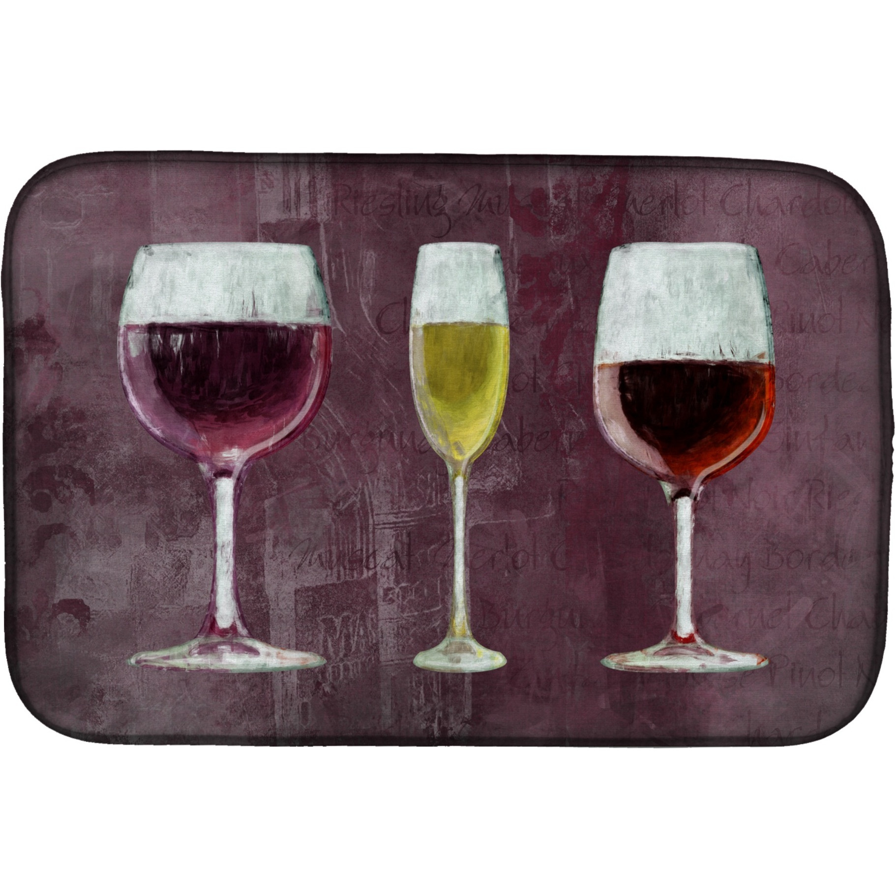 &quotCaroline's Treasures Three Glasses Of Wine Purple Dish Drying Mat, 14"" x 21"", Multicolor"