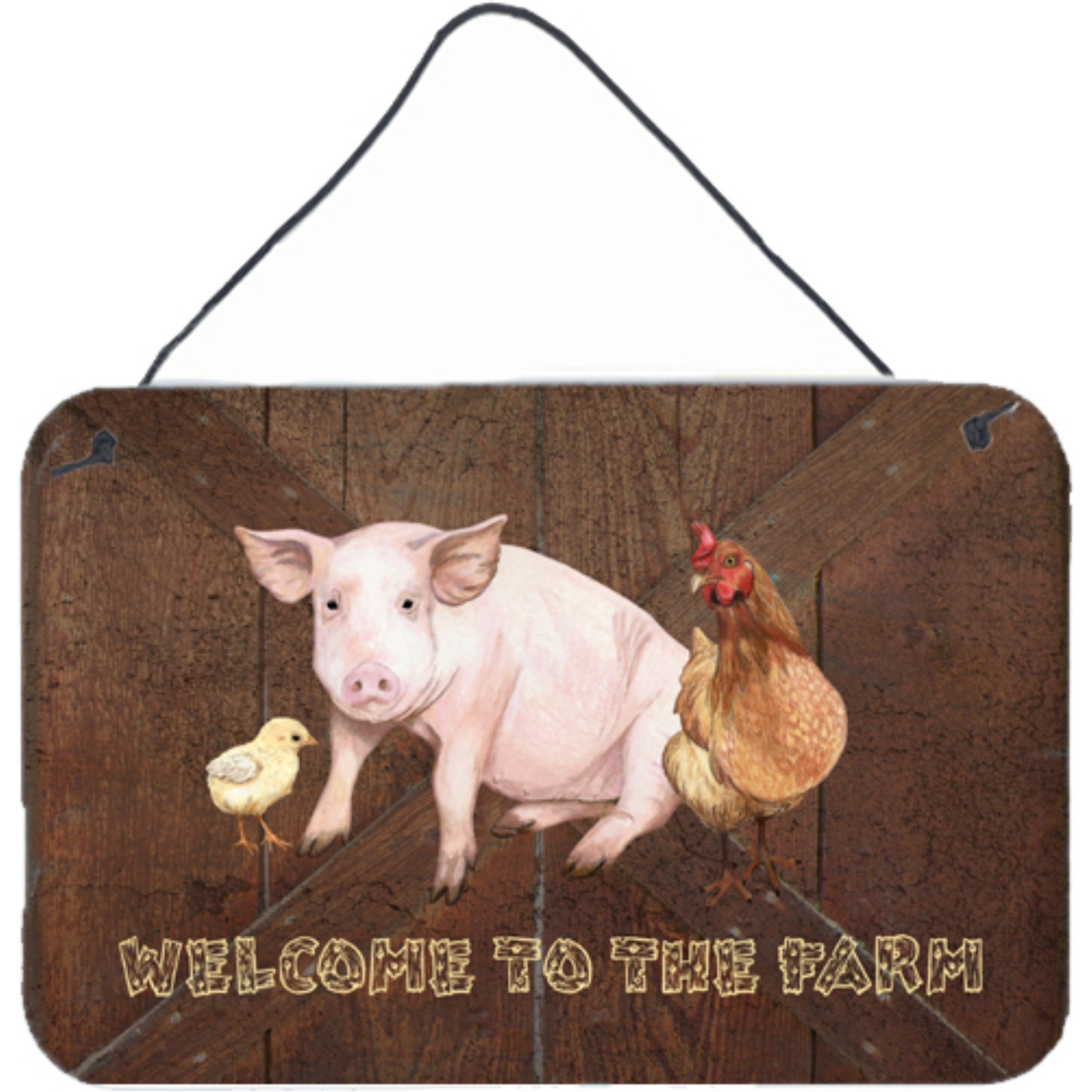 &quotCaroline's Treasures Welcome to the Farm with the Pig and Chicken Wall or Door Hanging Prints, 8 x 12"""