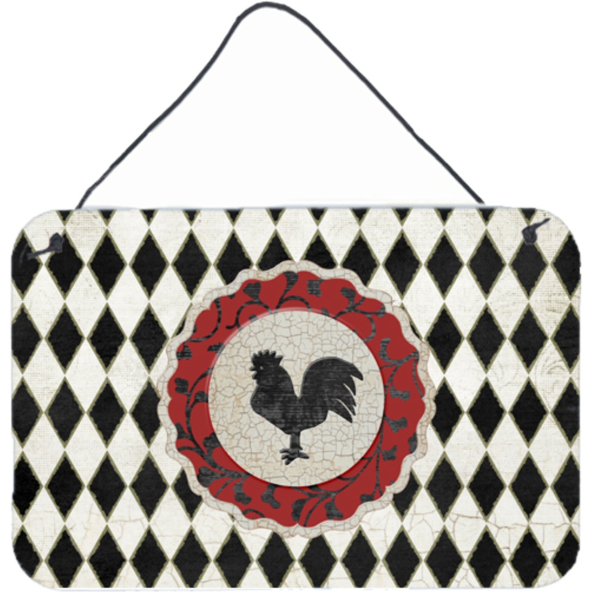 &quotCaroline's Treasures Rooster Harlequin Black and White Wall or Door Hanging Prints, 8 x 12"""