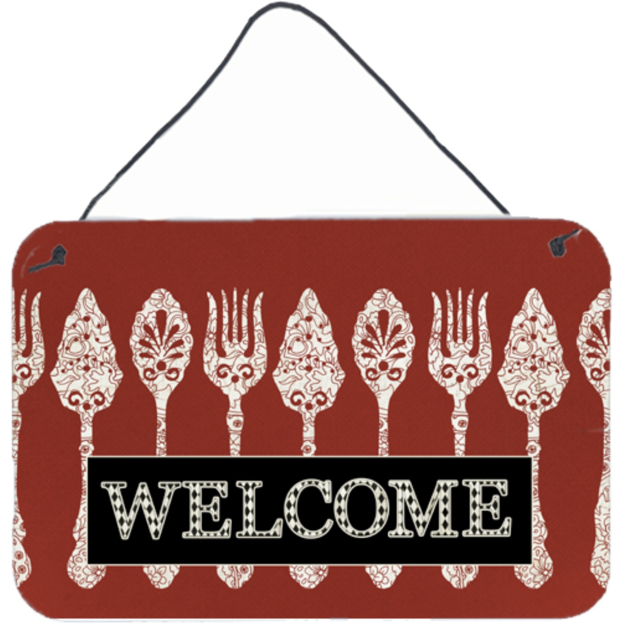 &quotCaroline's Treasures Serving Spoons Welcome Aluminum Metal Wall or Door Hanging Prints, 8 x 12"""