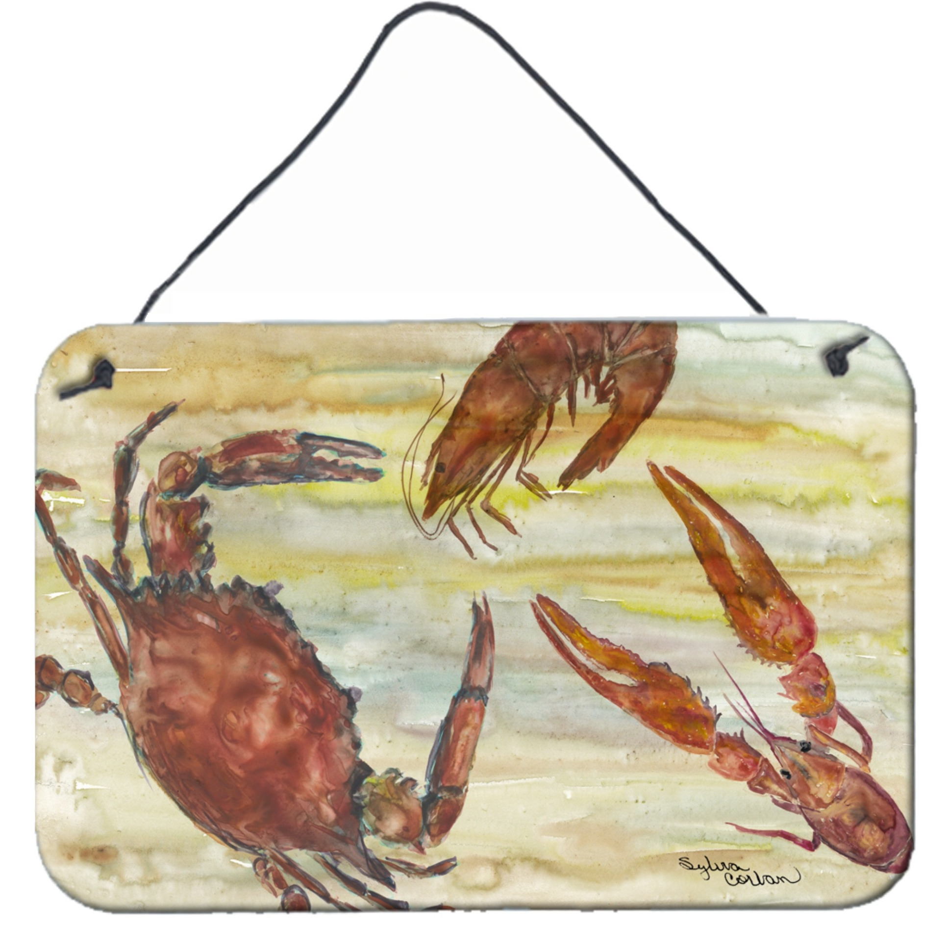 &quotCaroline's Treasures Crab, Shrimp, Oyster Yellow Sky Door Hanging Prints wall-decor, Multicolor"