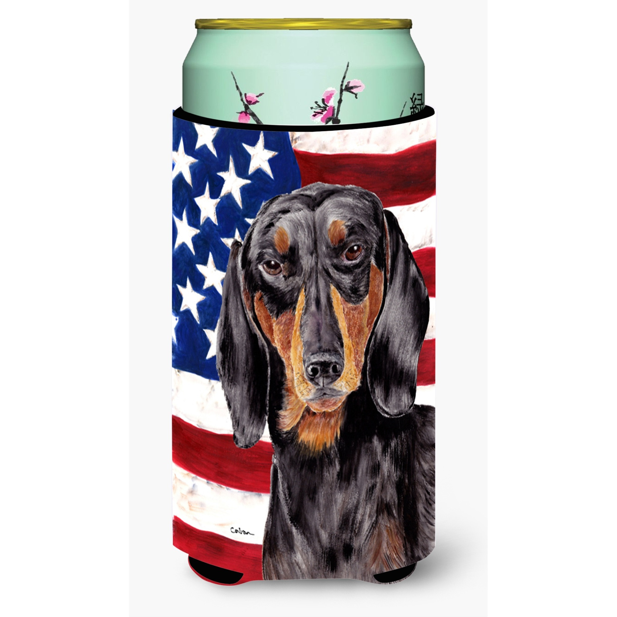 USA American Flag with Dachshund  Tall Boy Beverage Insulator Beverage Insulator Hugger