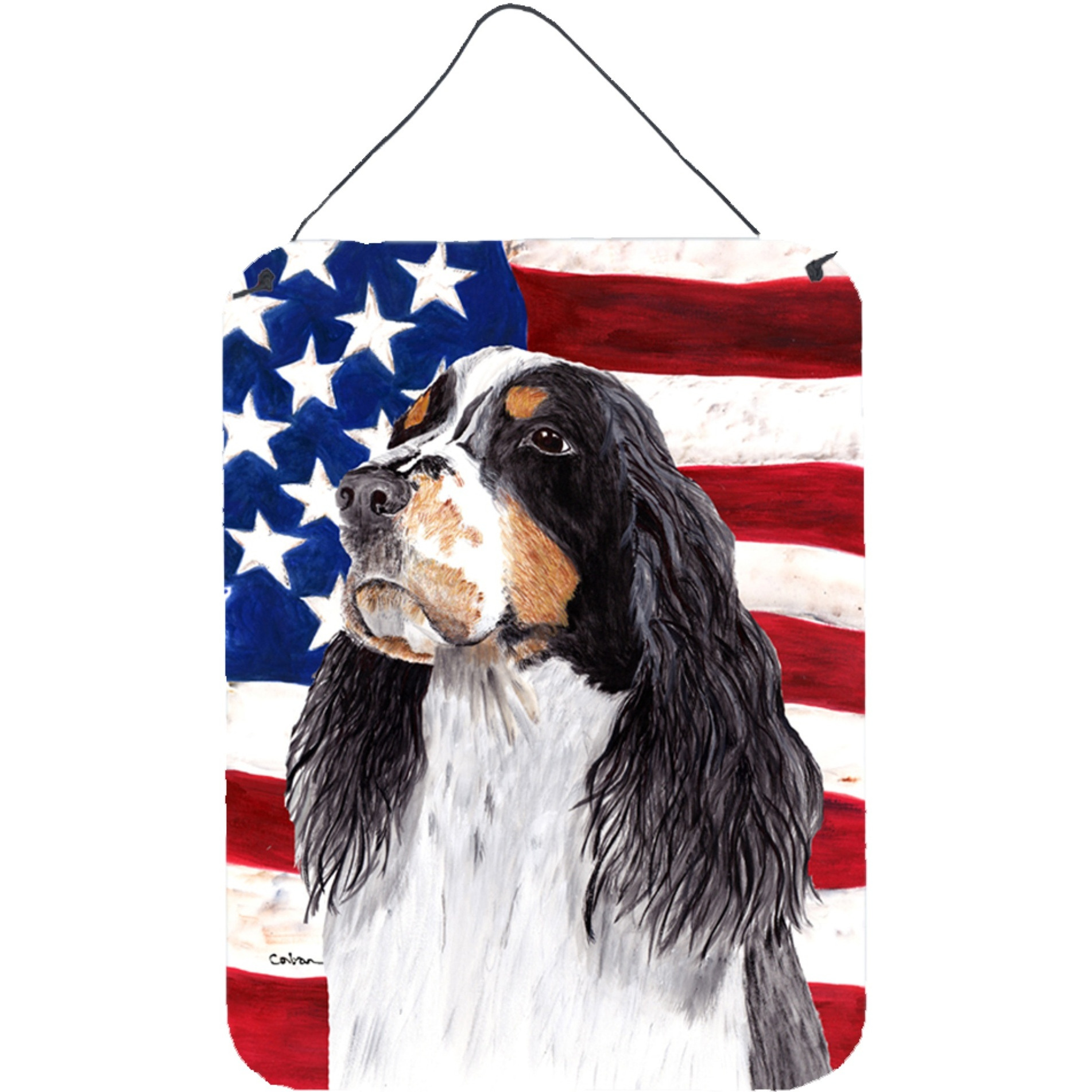 &quotCaroline's Treasures SC9016DS1216 Usa American Flag with Springer Spaniel Wall or Door Hanging Prints, 16"" x 12"", Multicolor"