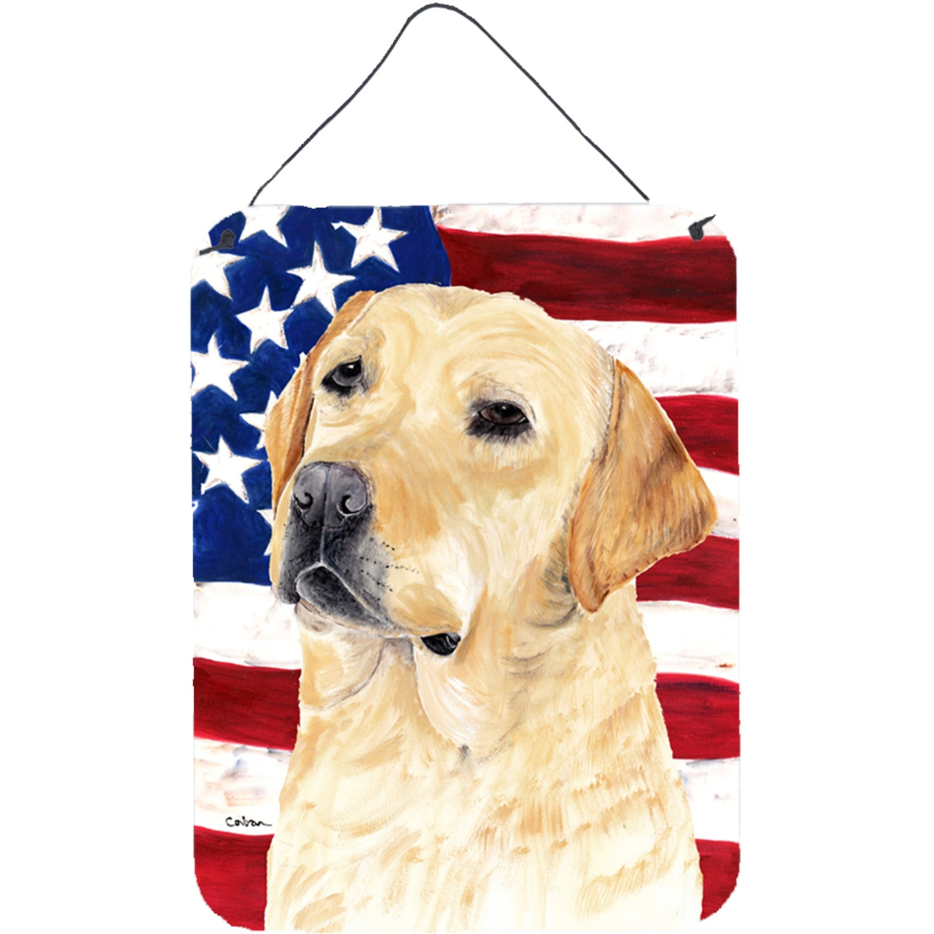 &quotCaroline's Treasures SC9018DS1216 Usa American Flag with Labrador Aluminium Metal Wall or Door Hanging Prints, 16"" x 12"", Multicolor"