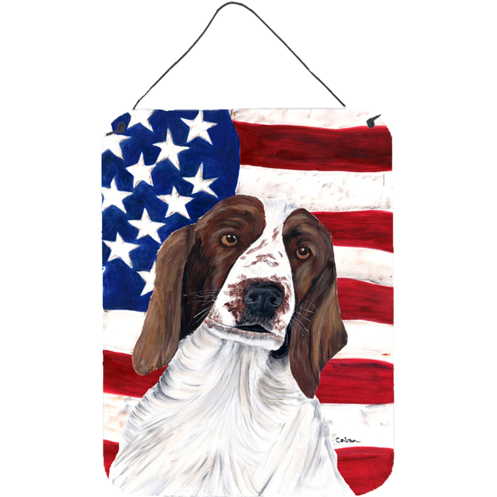 &quotCaroline's Treasures USA American Flag with Welsh Springer Spaniel Door Hanging Prints wall-decor, 16"" x 12"", Multicolor"