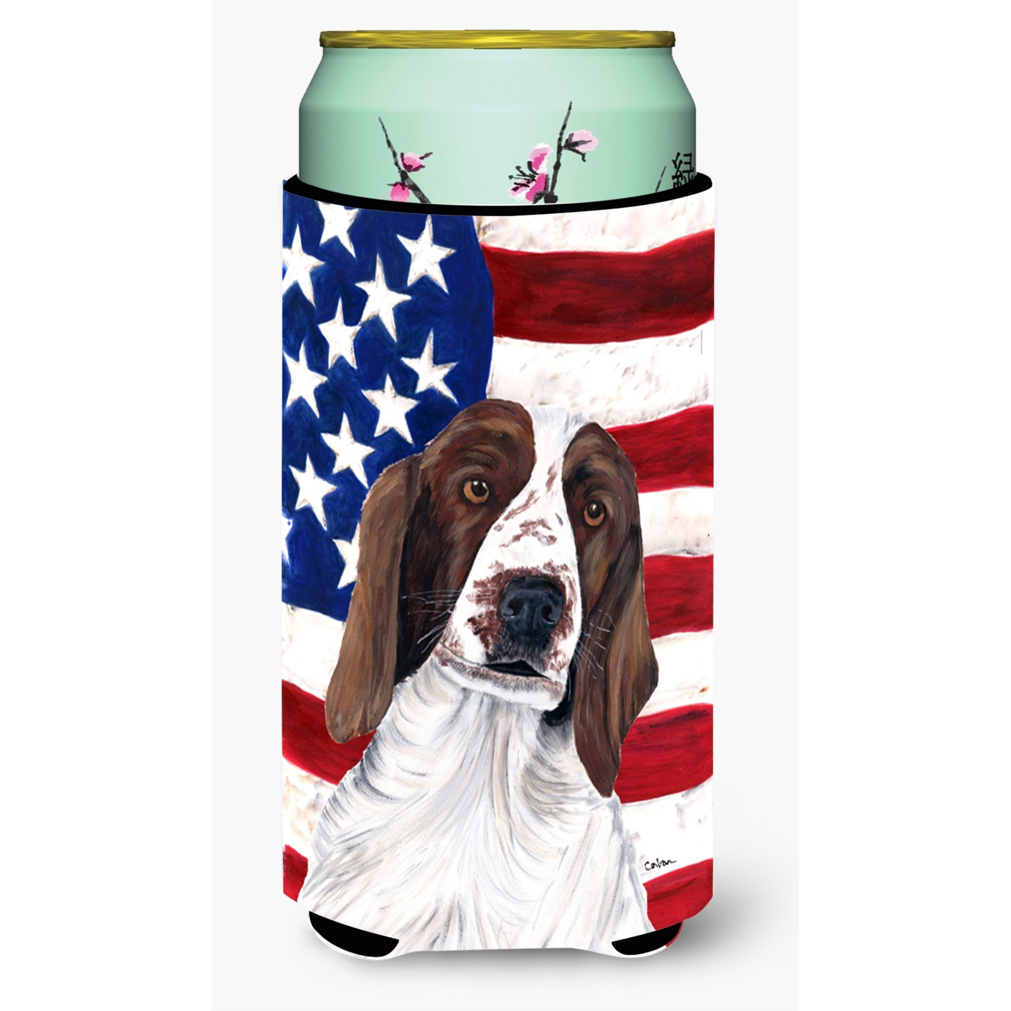 USA American Flag with Welsh Springer Spaniel  Tall Boy Beverage Insulator Beverage Insulator Hugger