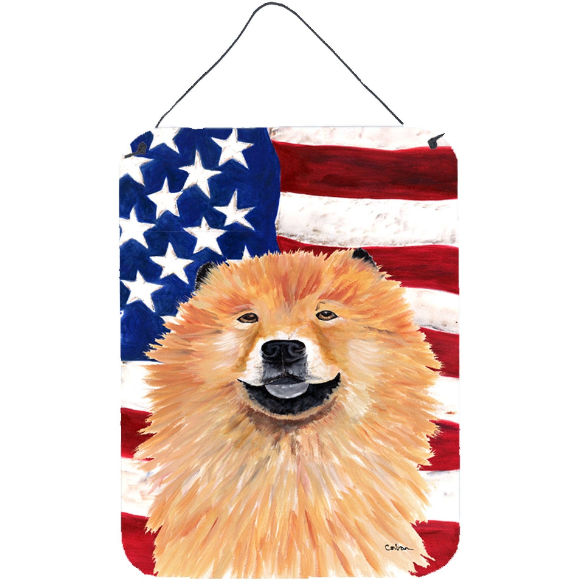 &quotCaroline's Treasures SC9025DS1216 Usa American Flag with Chow Chow Aluminium Metal Wall or Door Hanging Prints, 16"" x 12"", Multicolor"