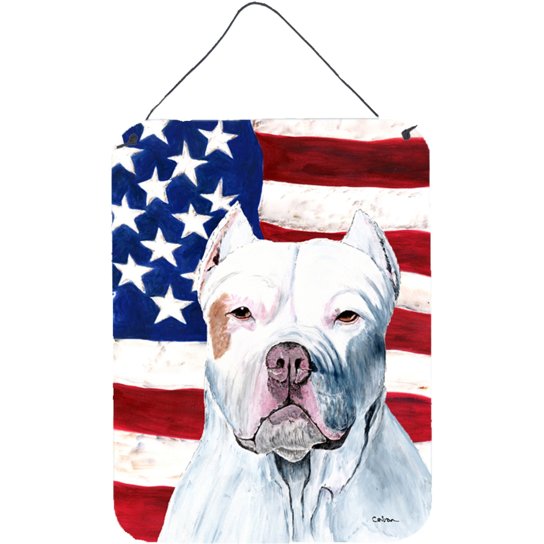 &quotCaroline's Treasures Usa American Flag with Pit Bull Aluminium Metal Wall or Door Hanging Prints, 16"" x 12"", Multicolor"