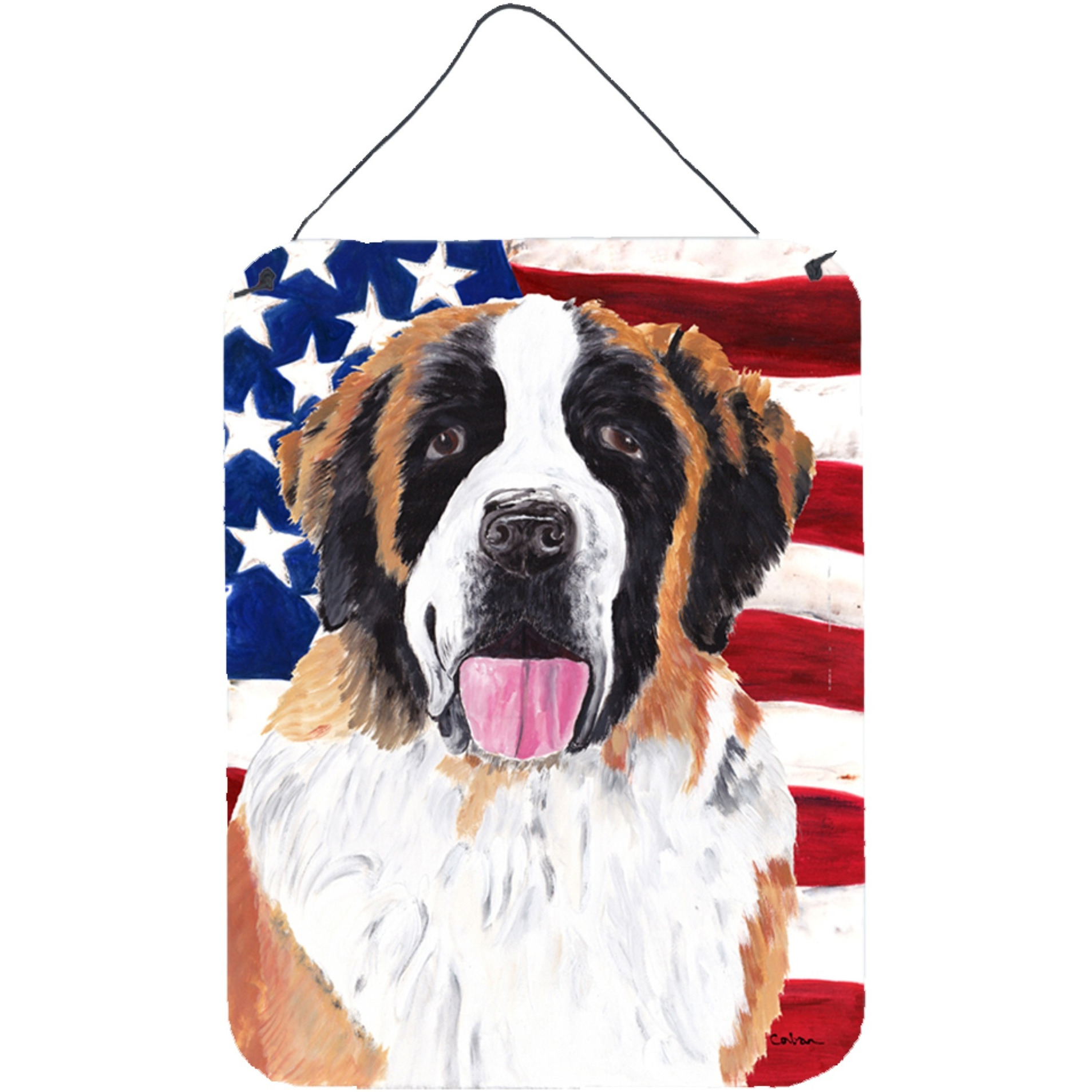 &quotCaroline's Treasures Usa American Flag with Saint Bernard Wall or Door Hanging Prints, 16"" x 12"", Multicolor"