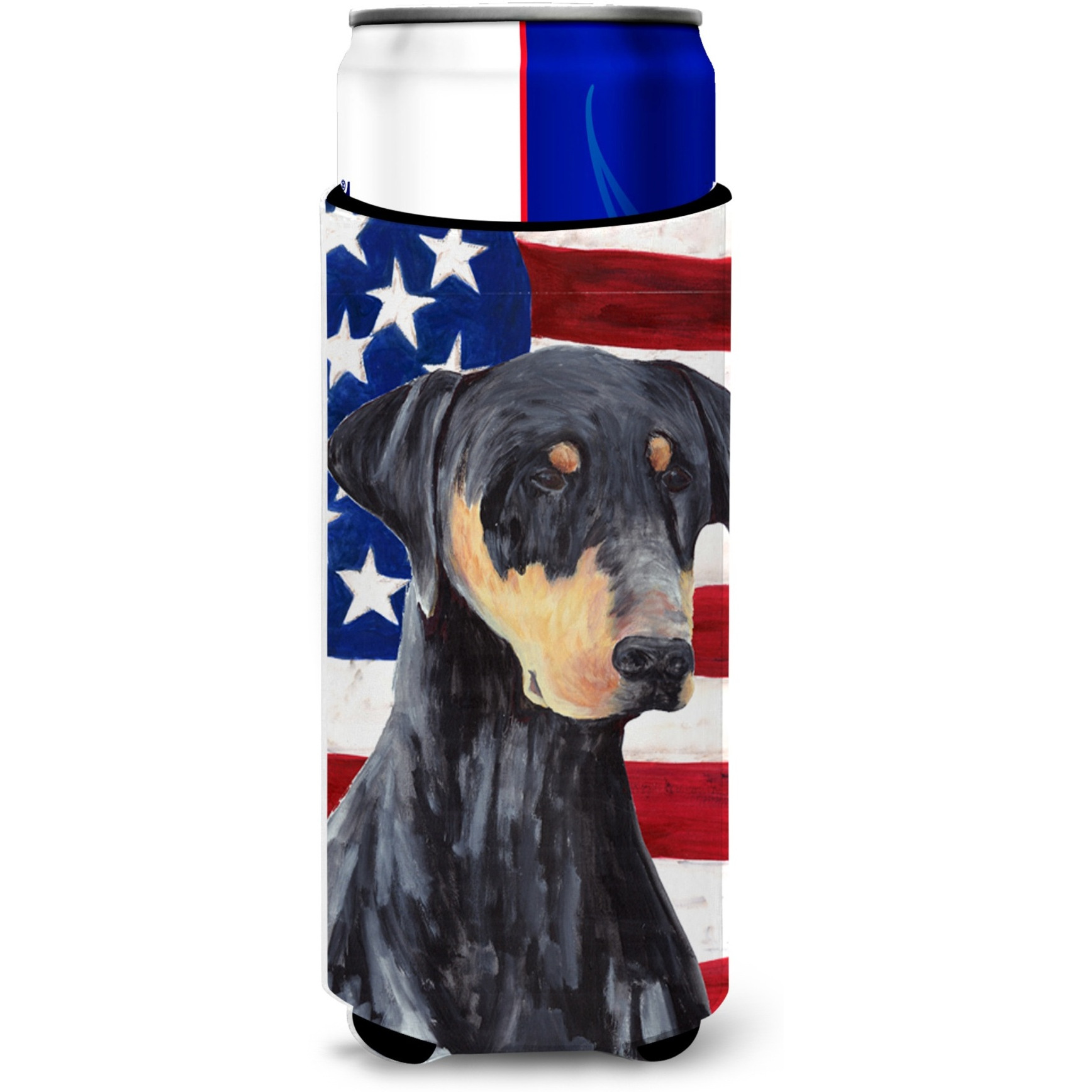 USA American Flag with Doberman Ultra Beverage Insulators for slim cans SC9030MUK