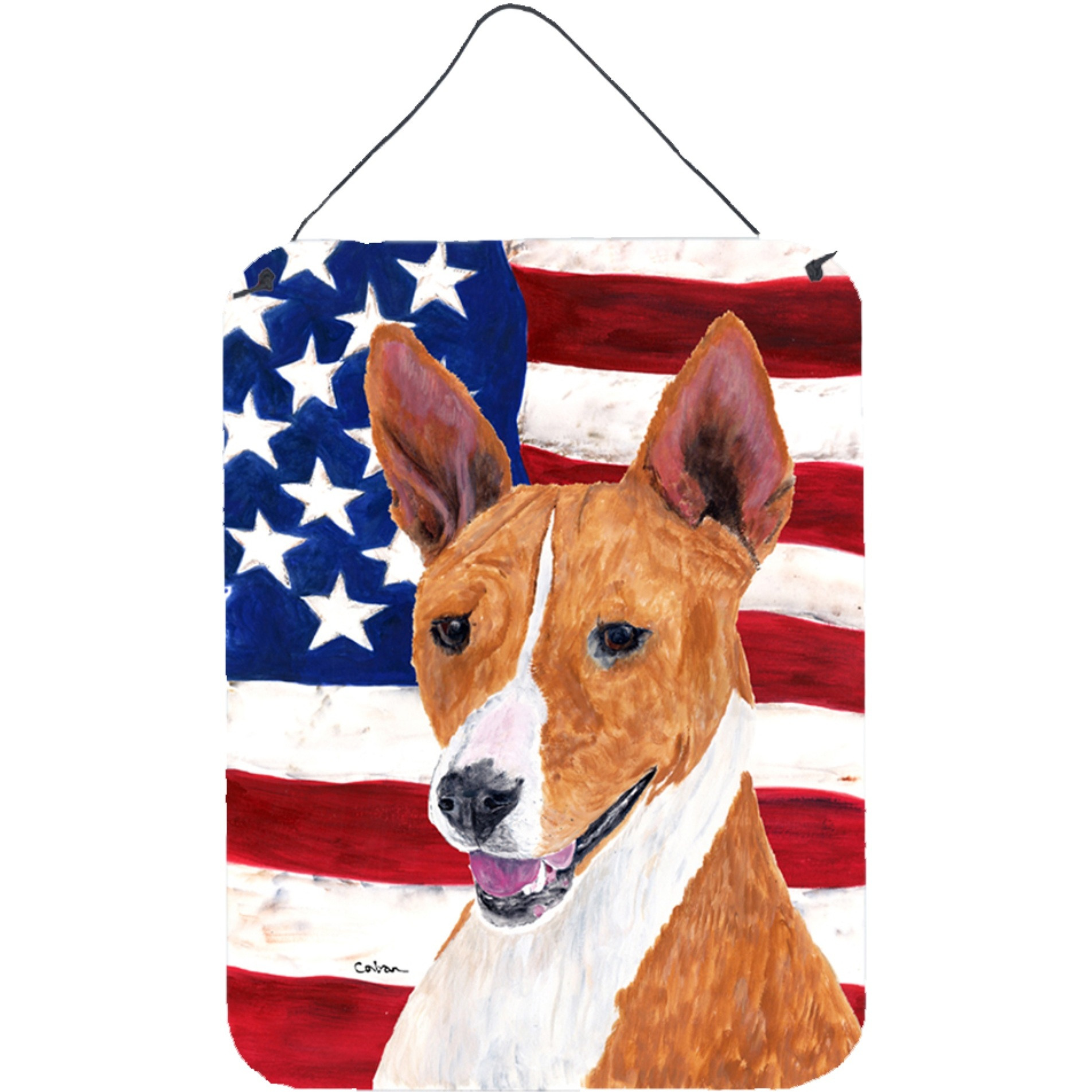 &quotCaroline's Treasures SC9033DS1216 Usa American Flag with Basenji Aluminium Metal Wall or Door Hanging Prints, 16"" x 12"", Multicolor"