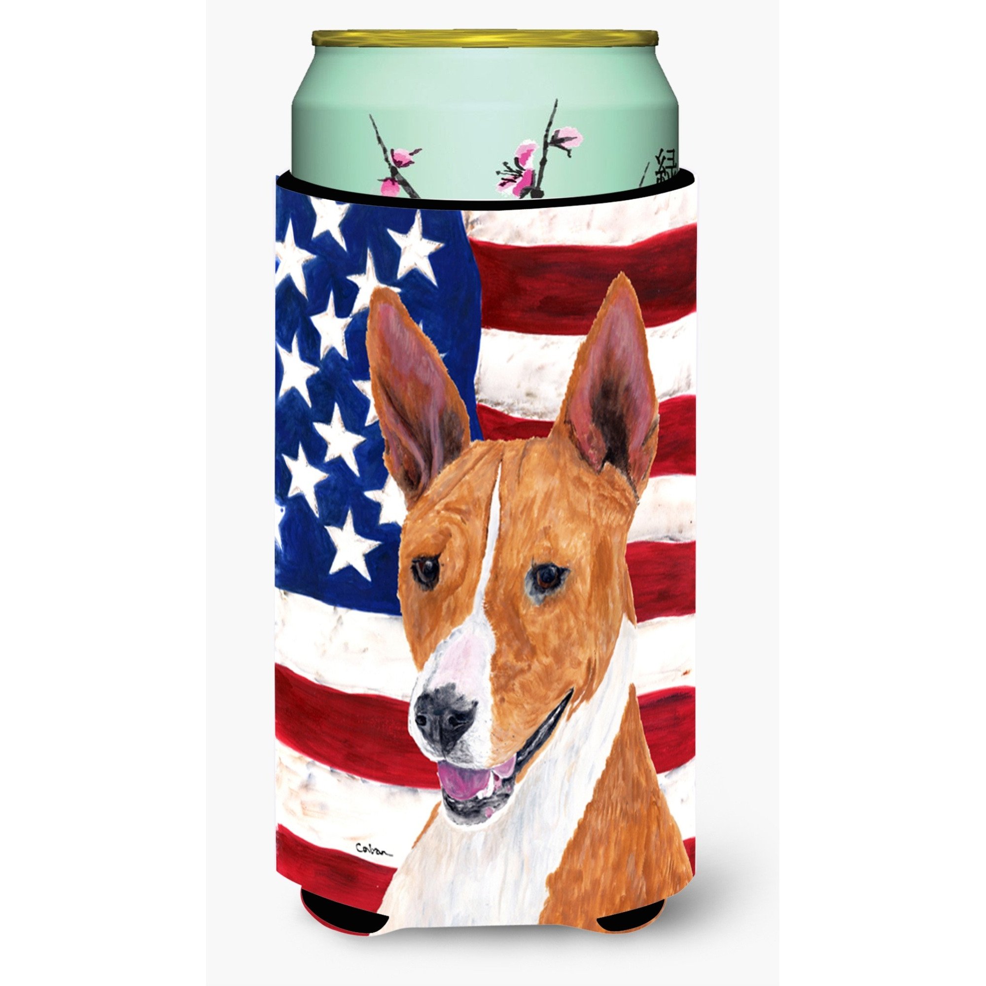 USA American Flag with Basenji  Tall Boy Beverage Insulator Beverage Insulator Hugger