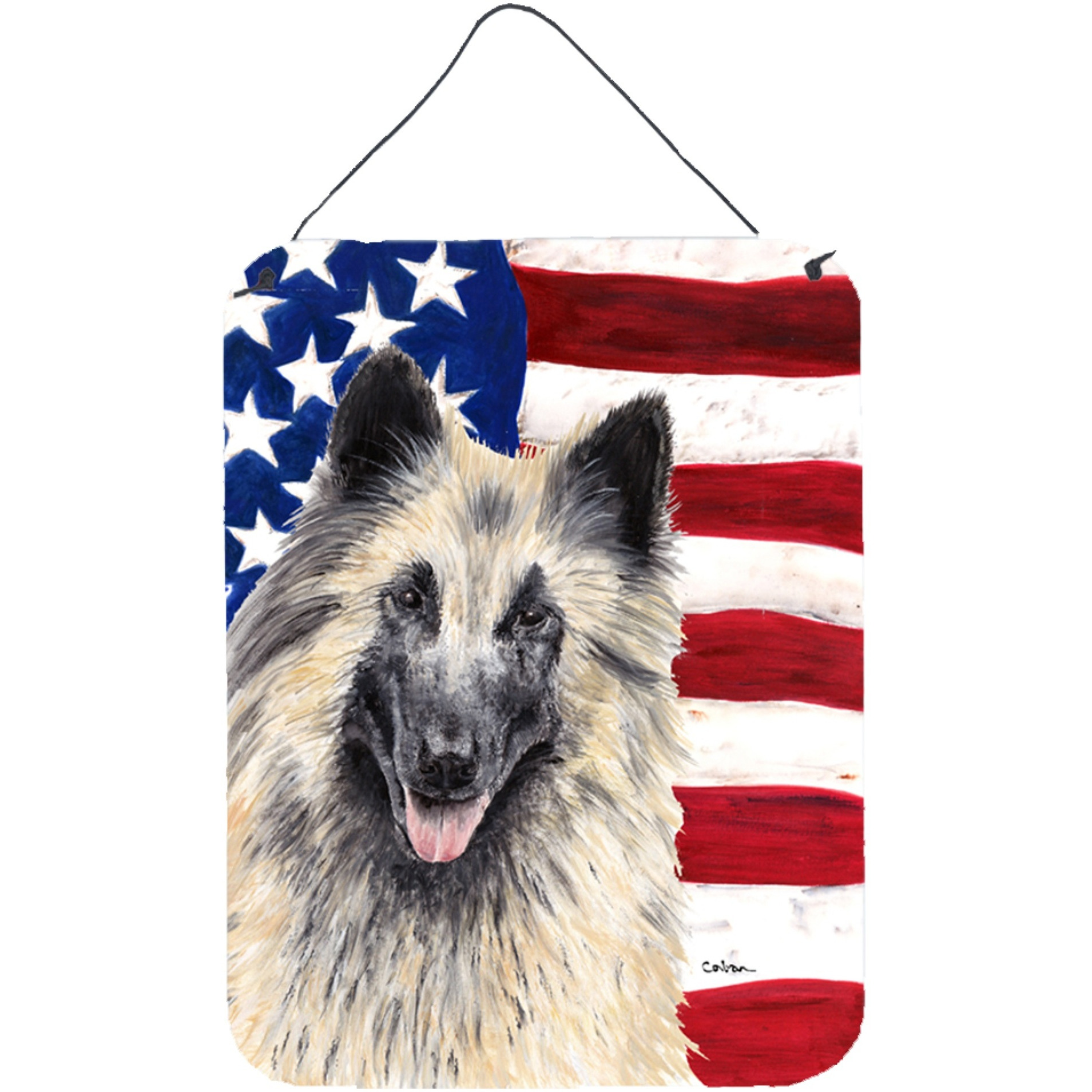 &quotCaroline's Treasures Usa American Flag with Belgian Tervuren Wall or Door Hanging Prints, 16"" x 12"", Multicolor"