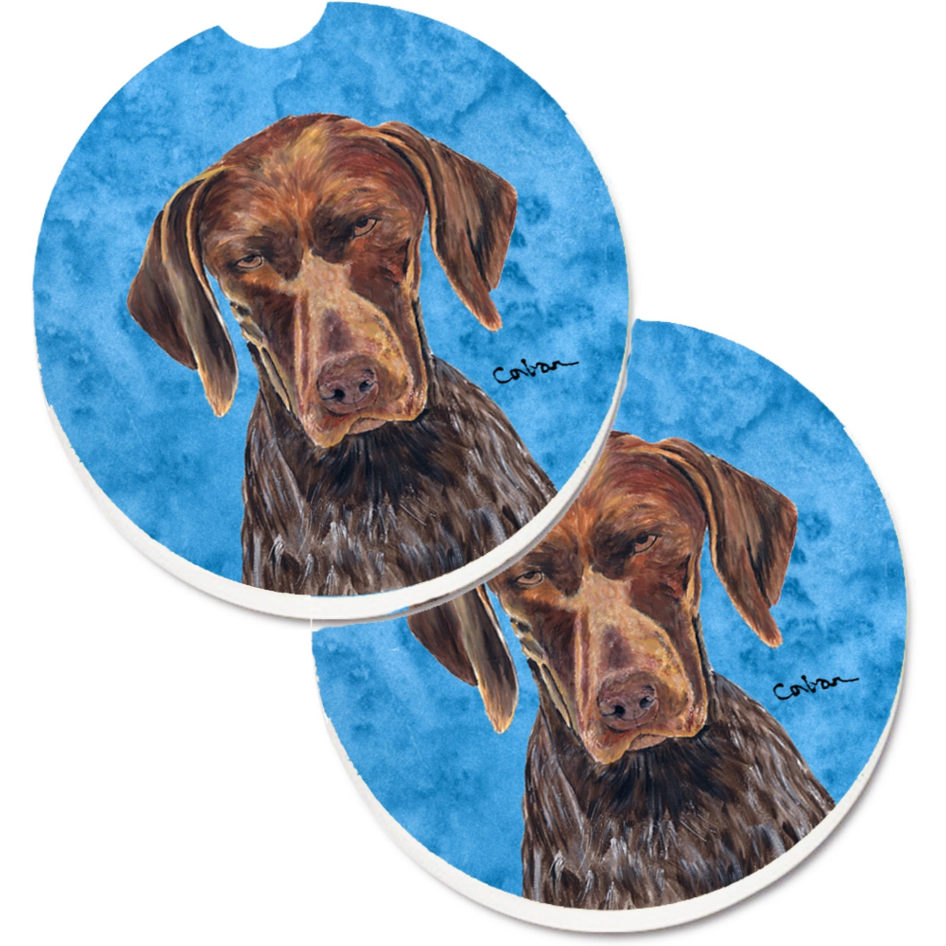 &quotCaroline's Treasures Blue German Shorthaired Pointer Set of 2 Cup Holder Car Coasters SC9117BUCARC, 2.56, Multicolor"