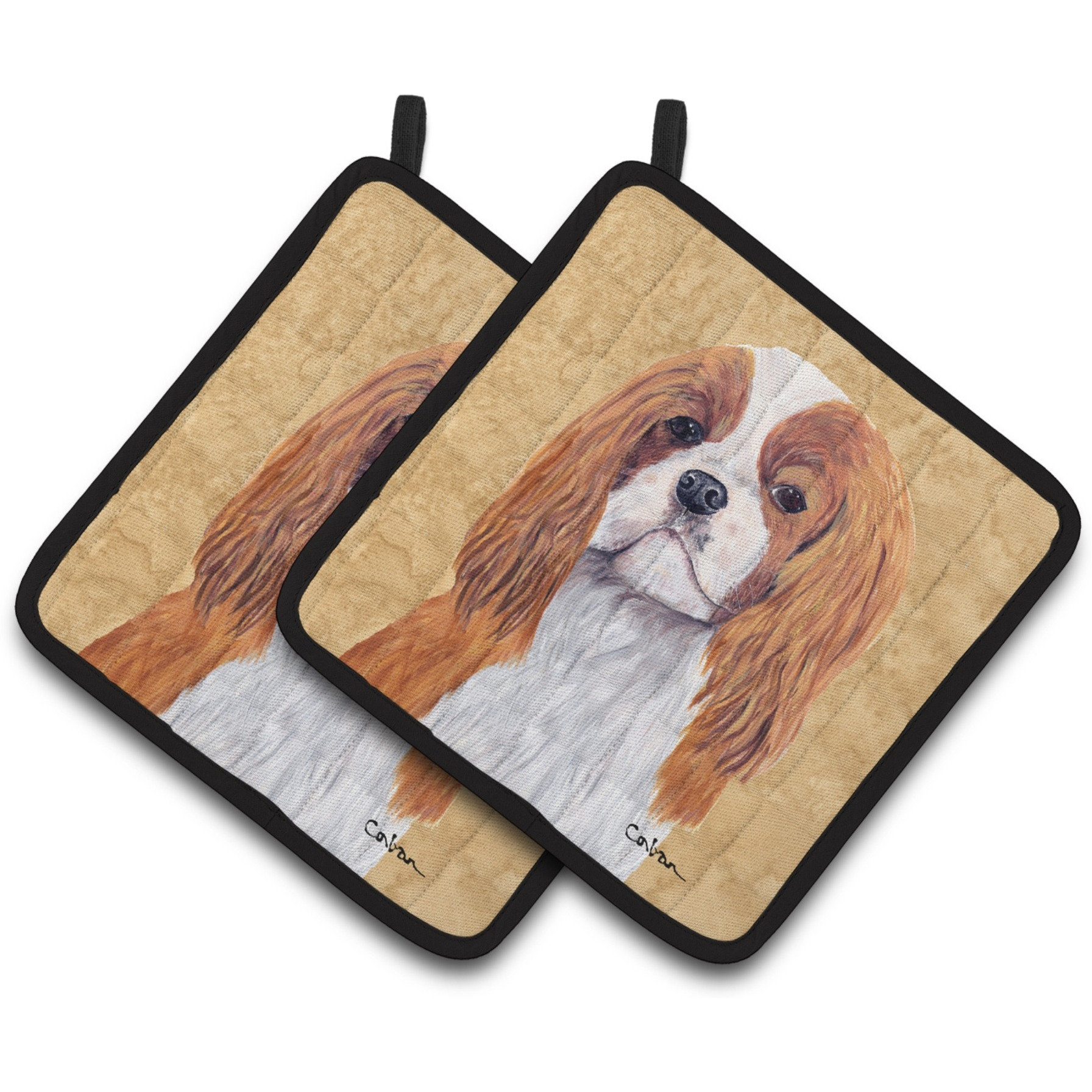 &quotCaroline's Treasures SC9118PTHD Cavalier Spaniel Wipe Your Paws Pot Holders (1 Pair), 7.5"" x 7.5"", Multicolor"