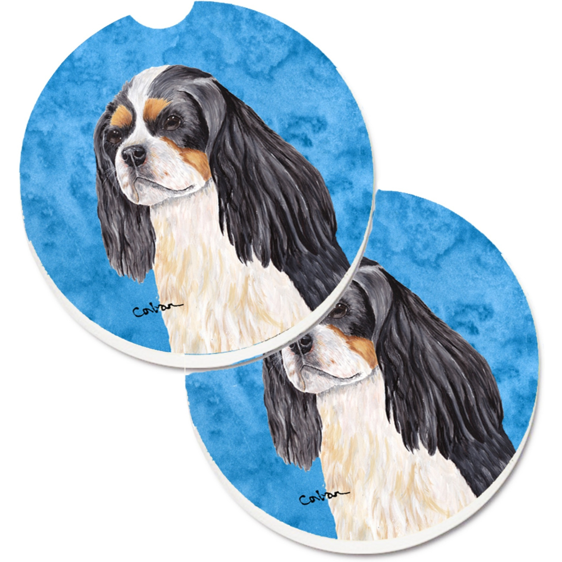 &quotCaroline's Treasures Blue Cavalier Spaniel Set of 2 Cup Holder Car Coasters SC9120BUCARC, 2.56, Multicolor"
