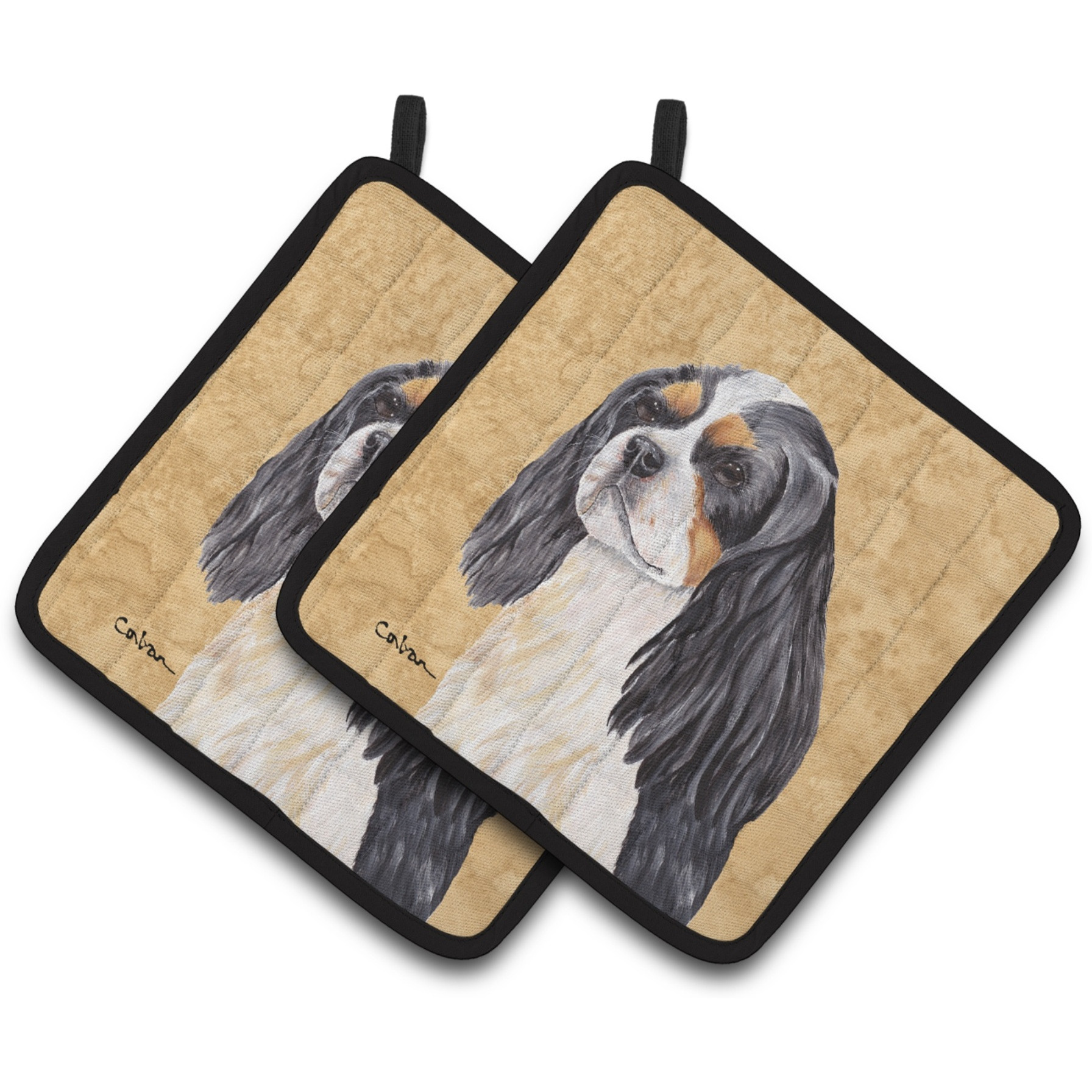 &quotCaroline's Treasures Cavalier Spaniel Wipe Your Paws Pair of Pot Holders SC9120PTHD, 7.5HX7.5W, Multicolor"