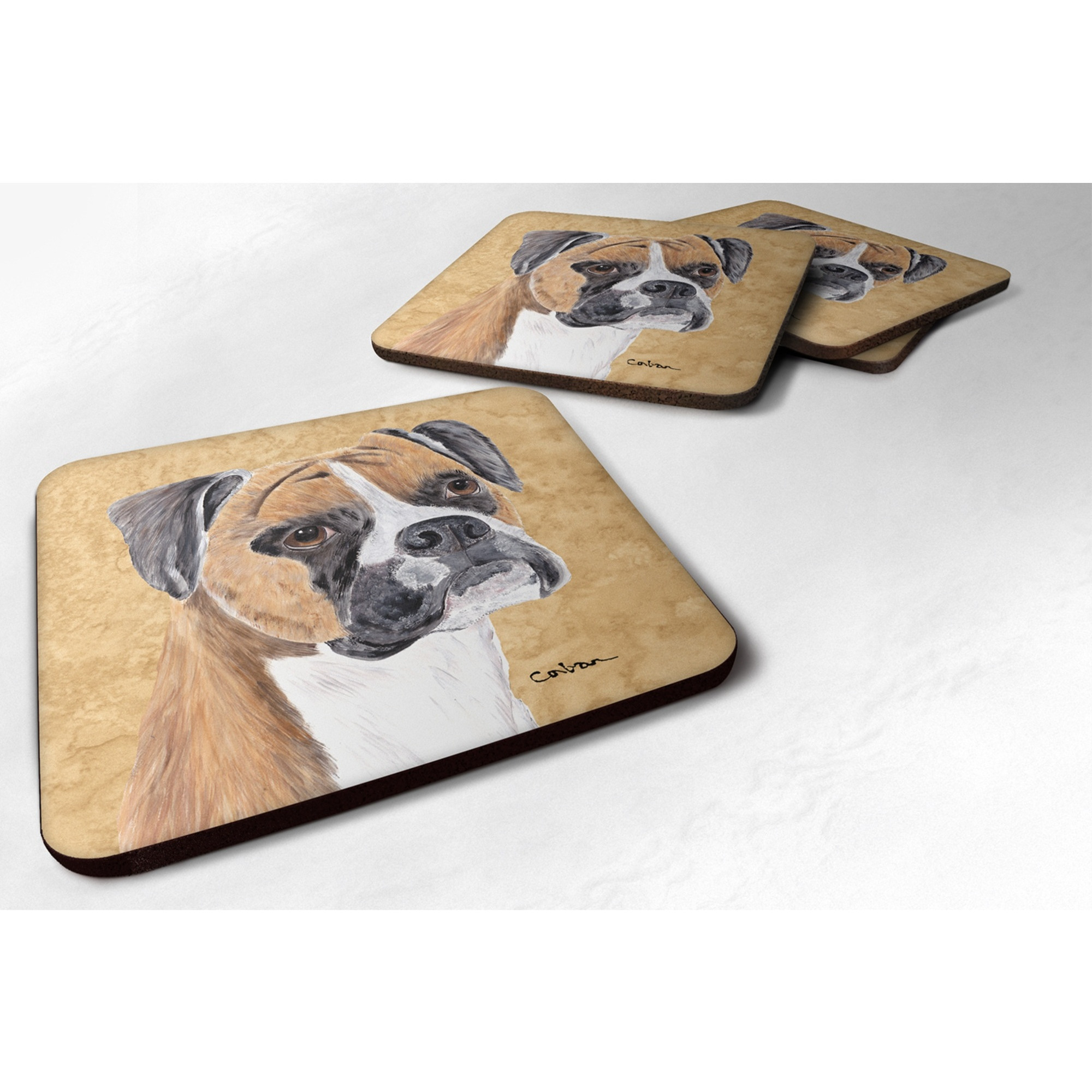 &quotCaroline's Treasures SC9121FC Boxer Foam Coasters (Set of 4), 3.5"" H x 3.5"" W, Multicolor"