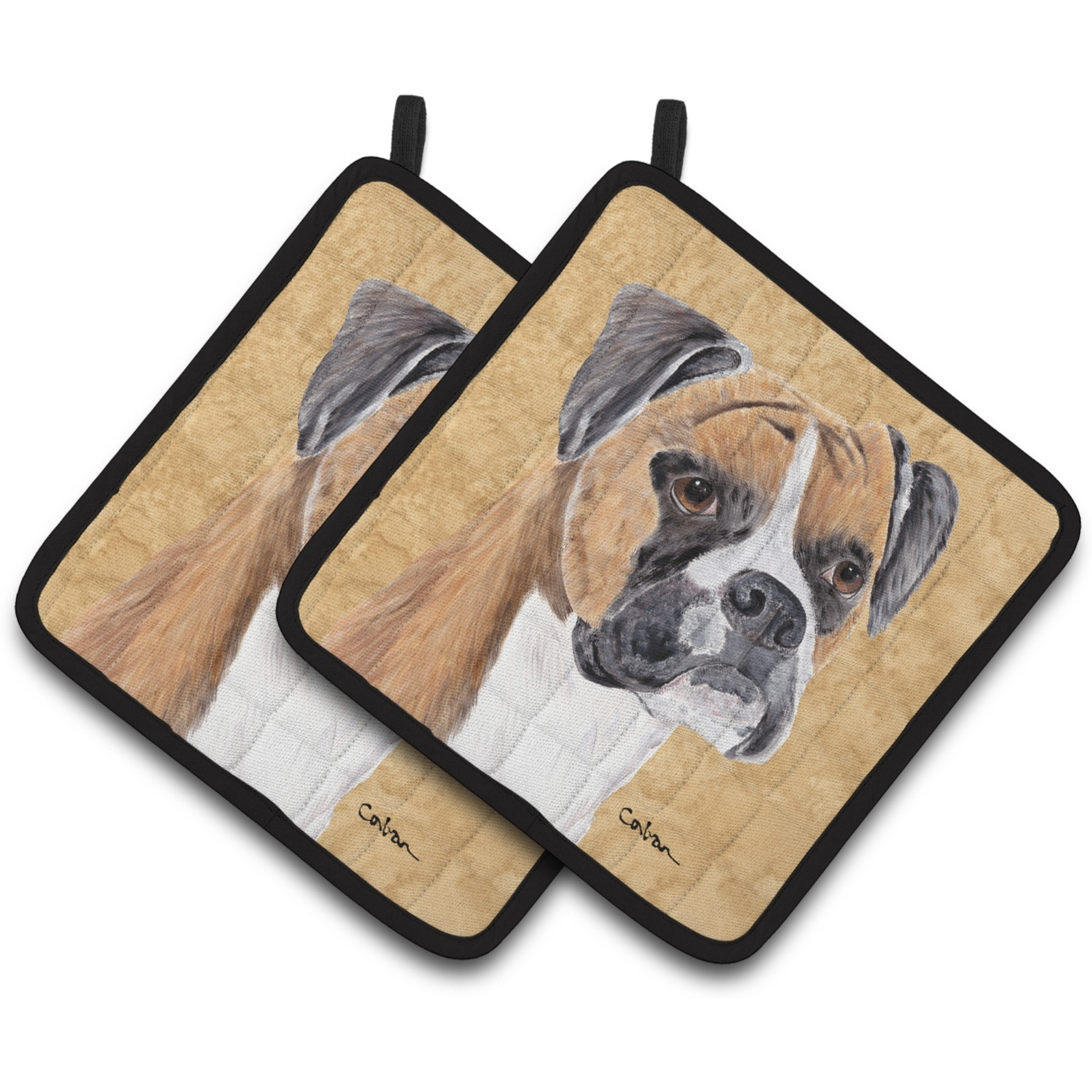 &quotCaroline's Treasures Boxer Wipe Your Paws Pair of Pot Holders SC9121PTHD, 7.5HX7.5W, Multicolor"