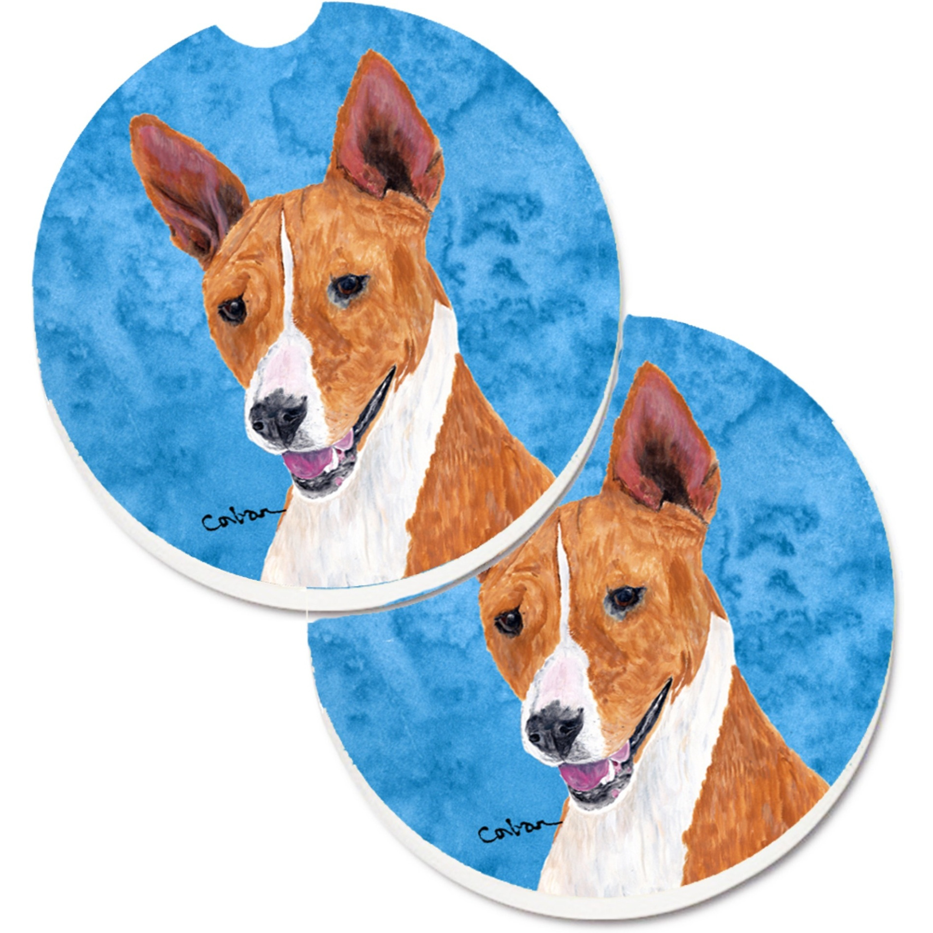 &quotCaroline's Treasures Blue Basenji Set of 2 Cup Holder Car Coasters SC9124BUCARC, 2.56, Multicolor"